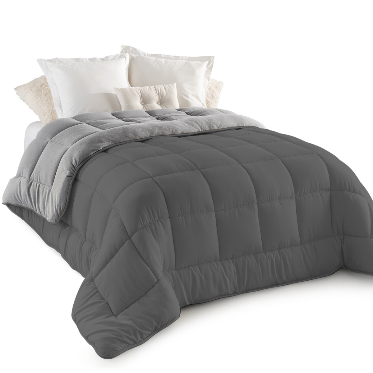 ID MARKET Couette 220x240 CM ZOE polaire biface gris clair et gris 400 gr