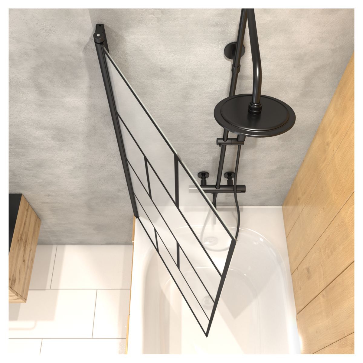 Pare baignoire pivotant noir type industriel 75x125 cm - BRICKS