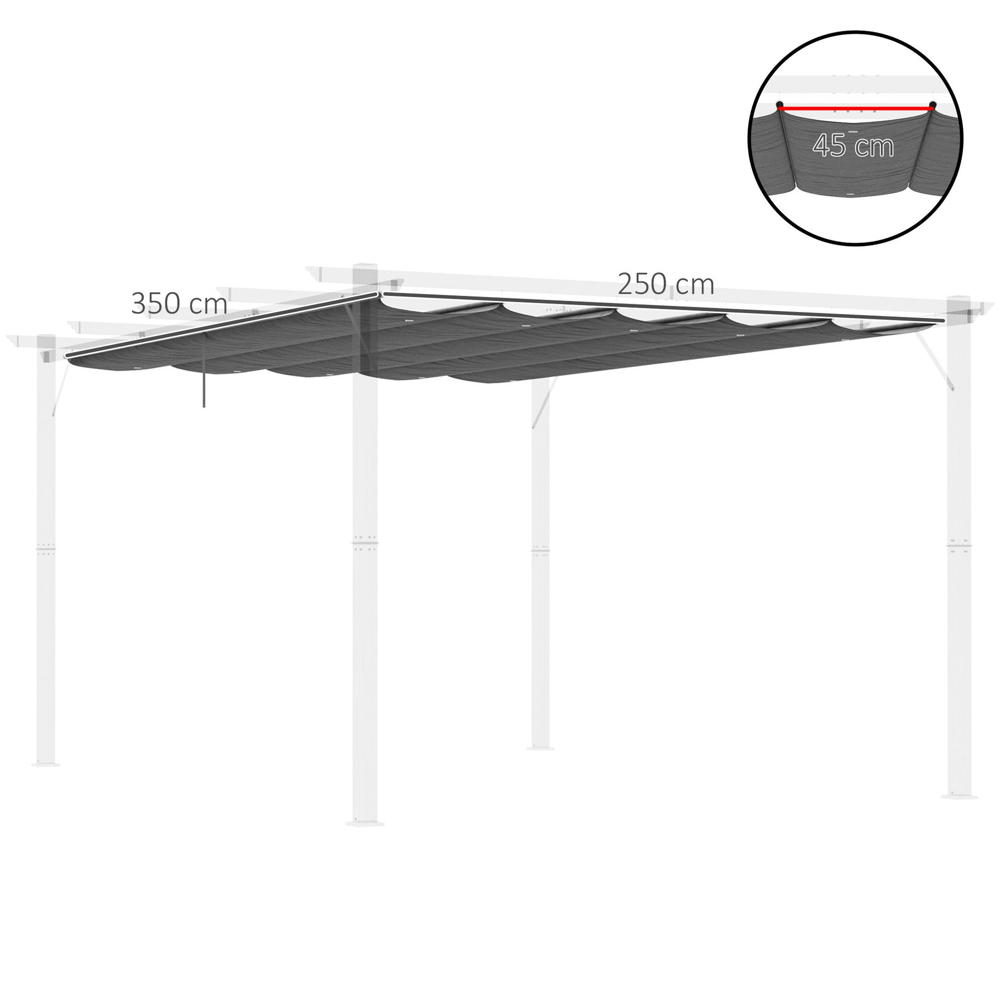 Voir la diapositive 3 : OUTSUNNY Toile de rechange pour pergola rétractable 4 x 3 m polyester haute densité 180 g/m² imperméabilisé gris