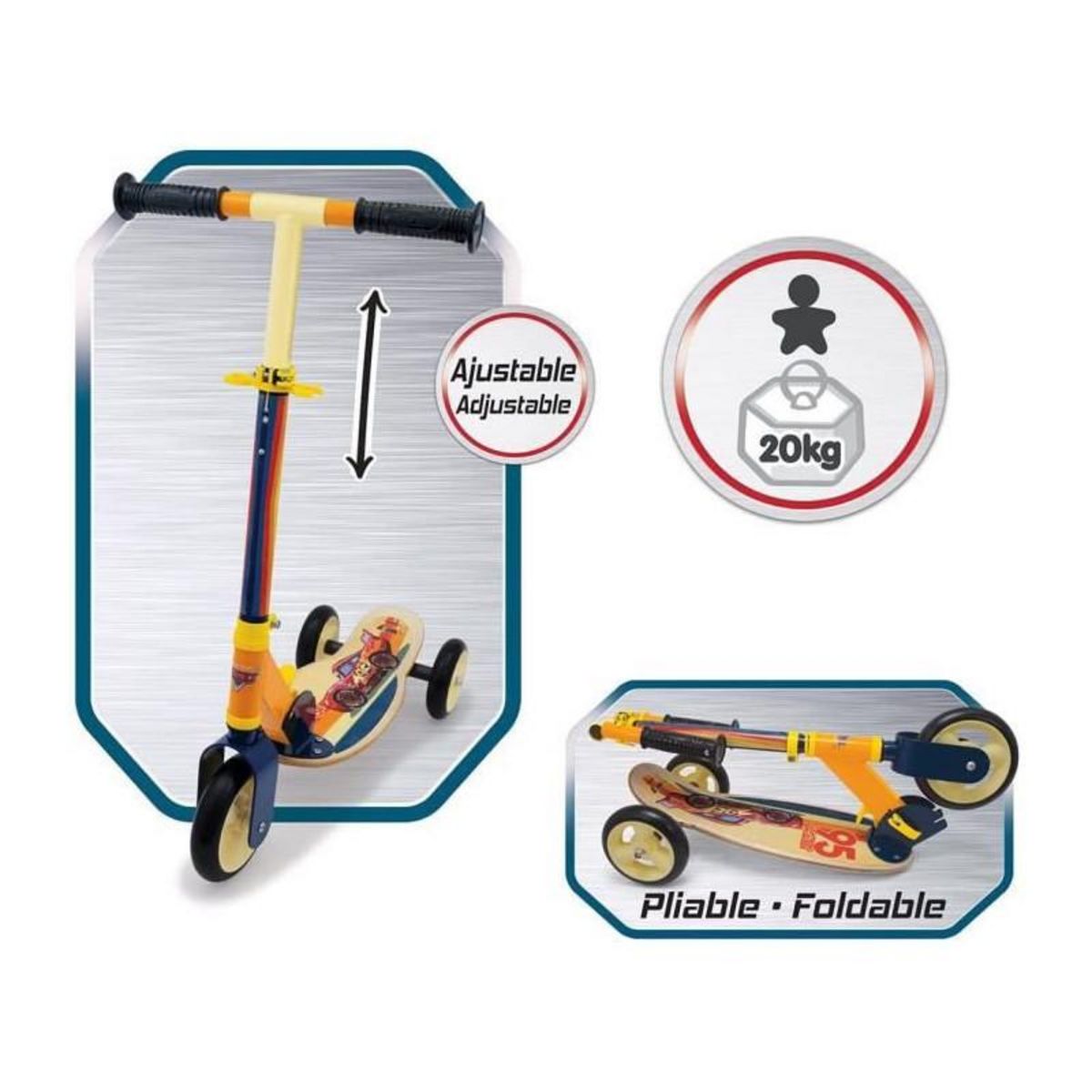 SMOBY Cars patinette en bois 3 roues pliable