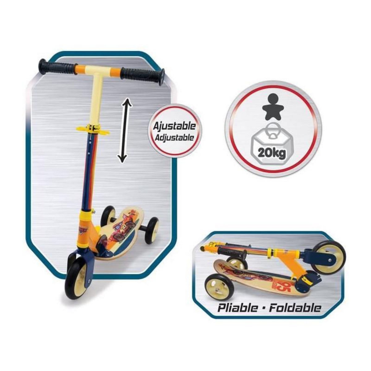 SMOBY Cars patinette en bois 3 roues pliable