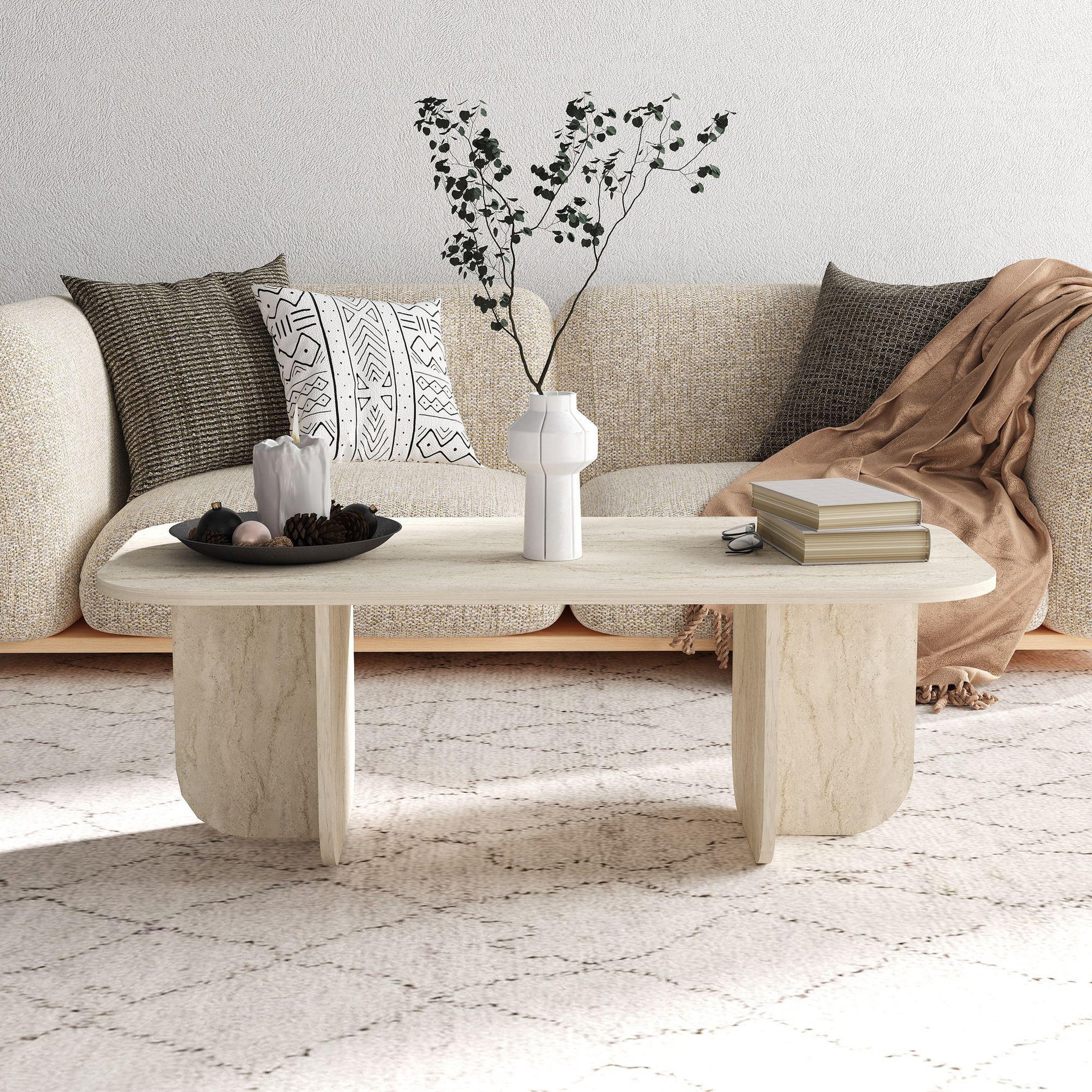 Voir la diapositive 3 : Habitat et Jardin Table basse en bois  becaj  - 120 x 60 x 41 cm - travertin
