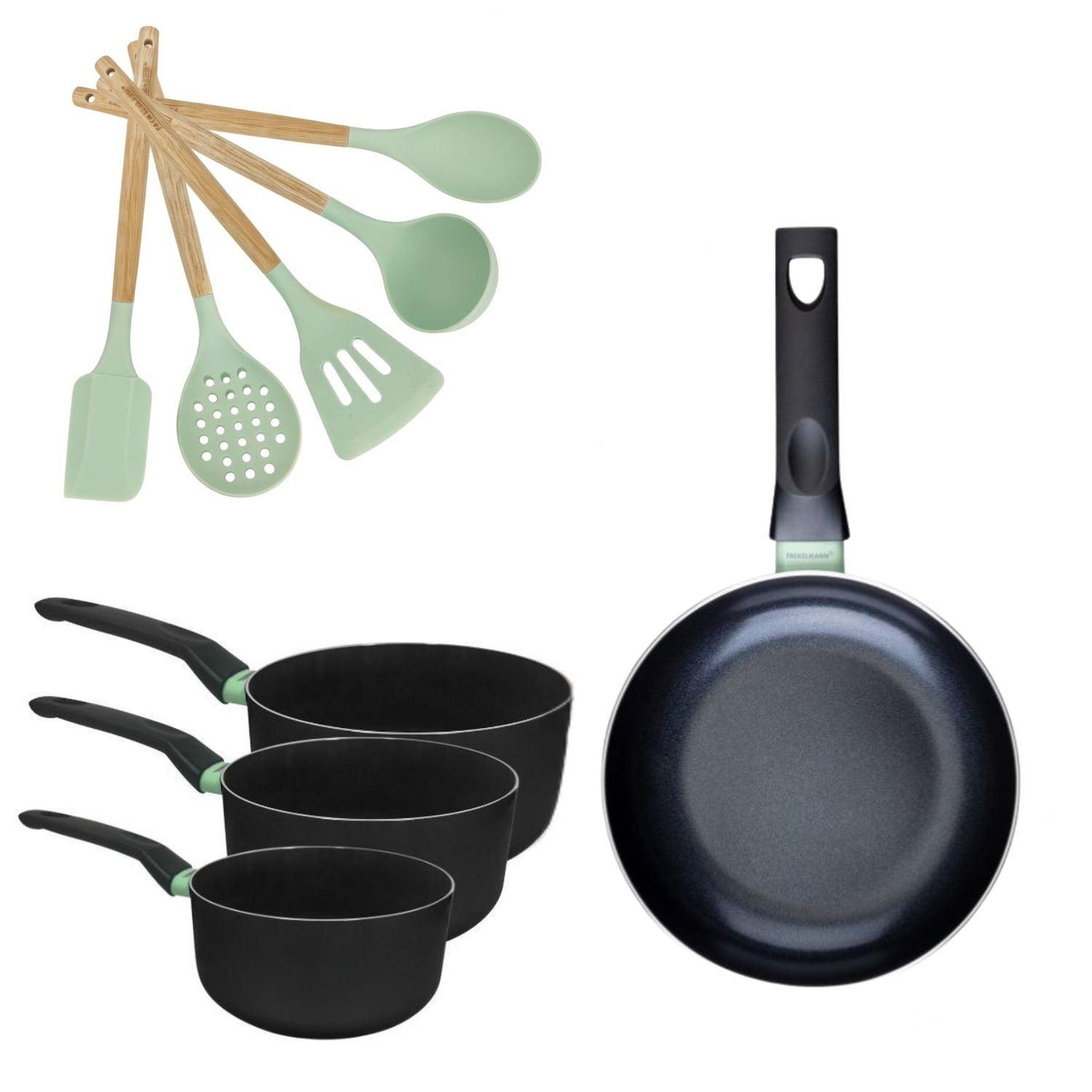 Fackelmann Batterie de cuisine avec 1 poêle 28 cm et 3 casseroles 16/18/20 cm et 5 ustensiles de cuisine fackelmann brandao océan