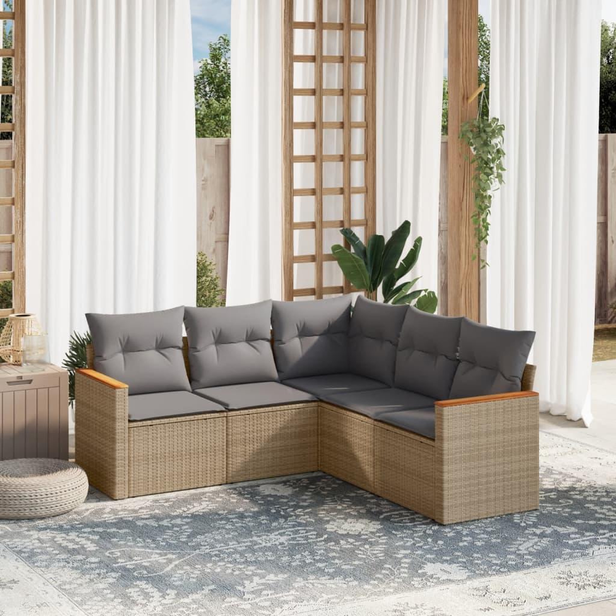 VIDAXL Salon de jardin avec coussins 5 pcs beige resine tressee