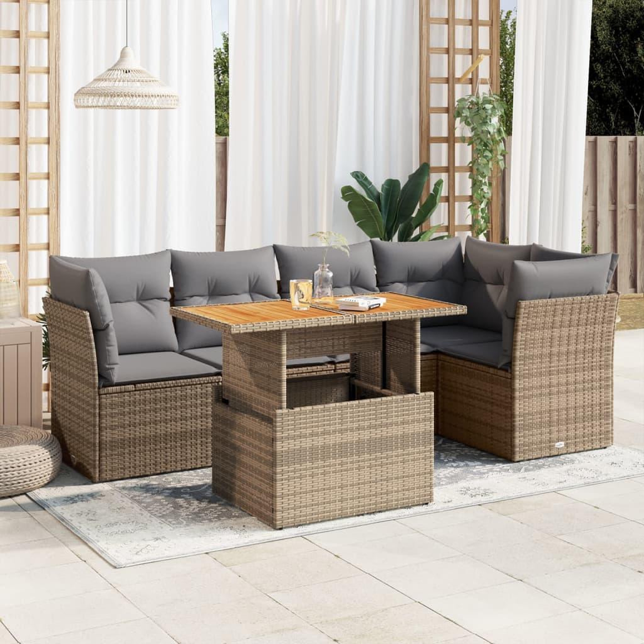 VIDAXL Salon de jardin avec coussins 6 pcs beige resine tressee
