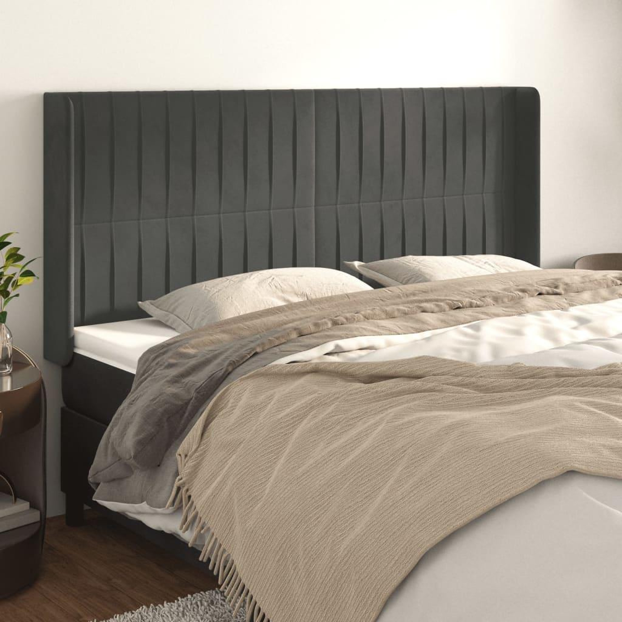 Voir la diapositive 1 : VIDAXL Tete de lit avec oreilles Gris fonce 203x16x118/128 cm Velours