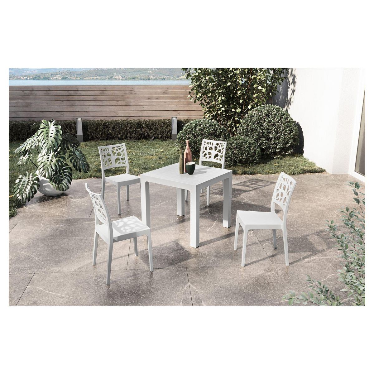 ARETA Salon de jardin - Table et chaises - 4 places - Résine - Blanc - ARES