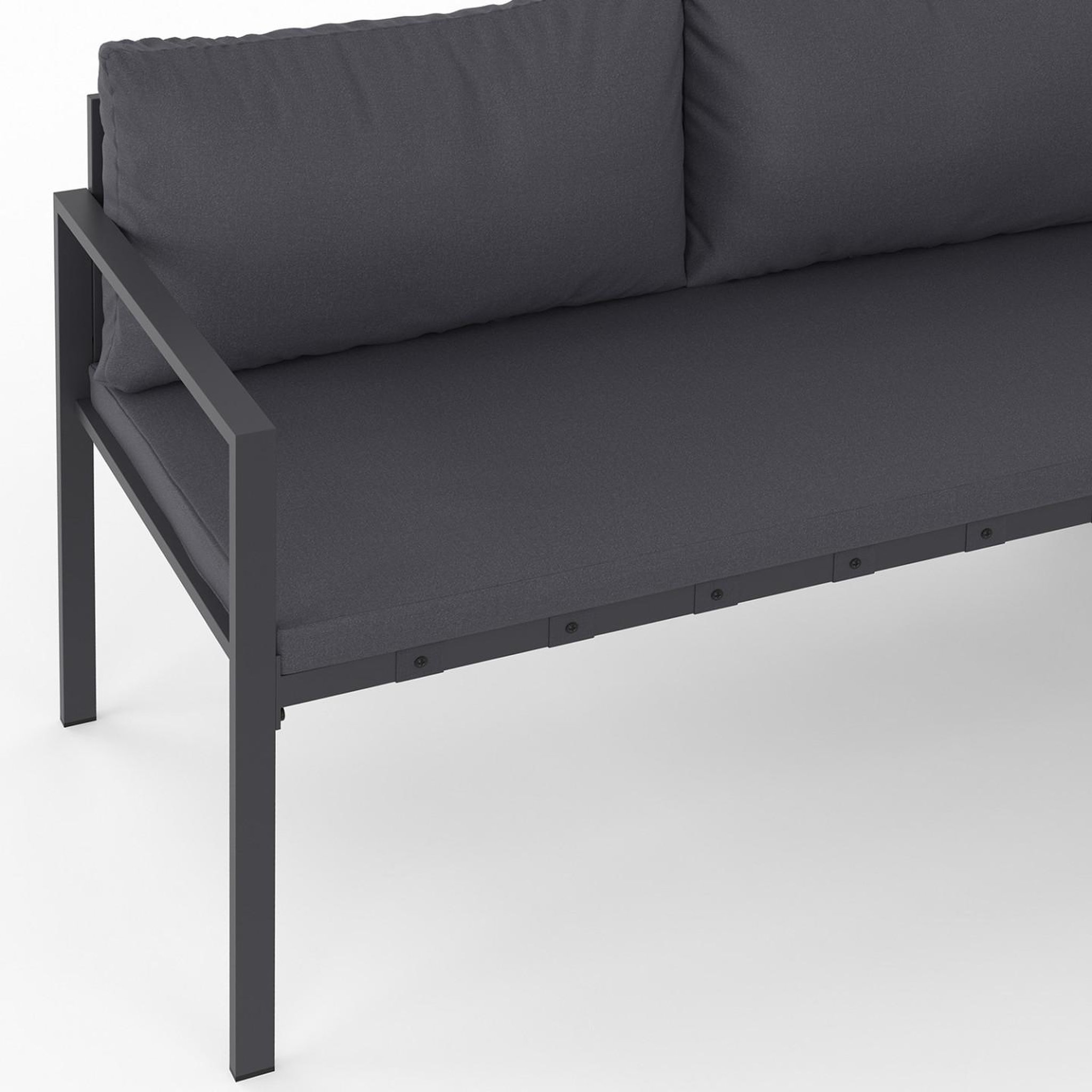 Voir la diapositive 5 : ID MARKET Salon de jardin repas nayla 8 places d'angle en métal et coussins gris avec table à manger, canapé d'angle, banquette, tabourets