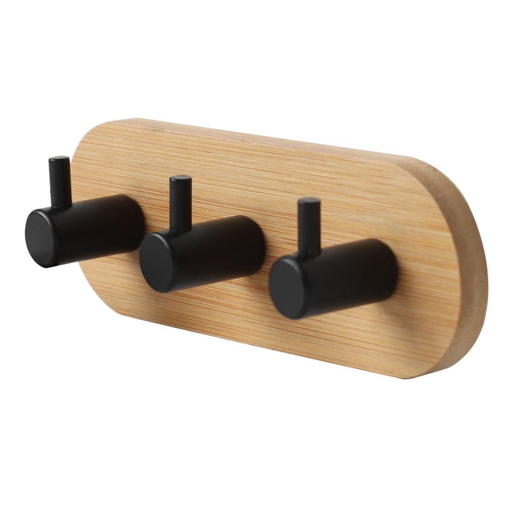Voir la diapositive 2 : Douceur d'Intérieur Patère adhésive 3 crochets en bambou  fixeo  14cm naturel & noir