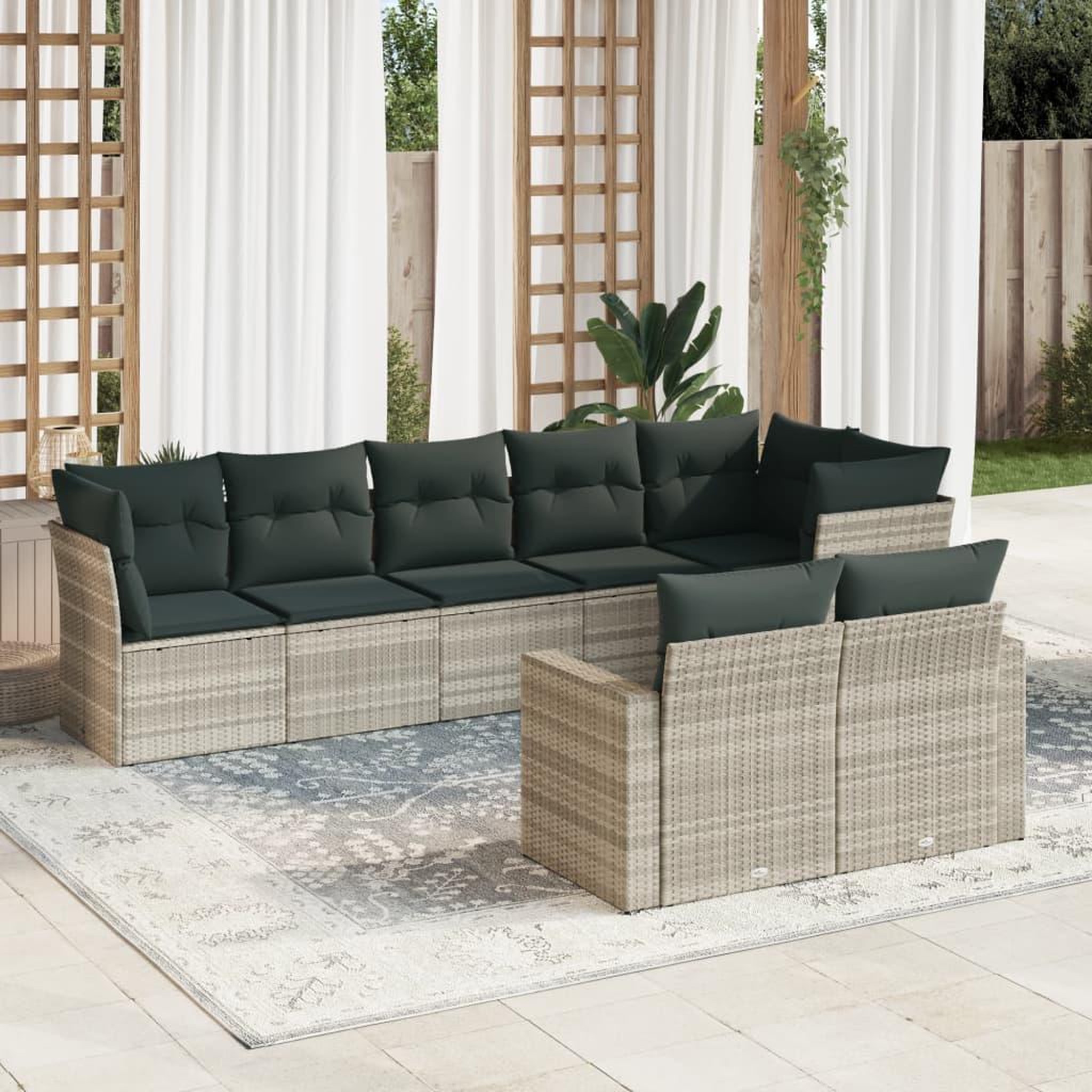 VIDAXL Salon de jardin 8 pcs avec coussins gris clair resine tressee