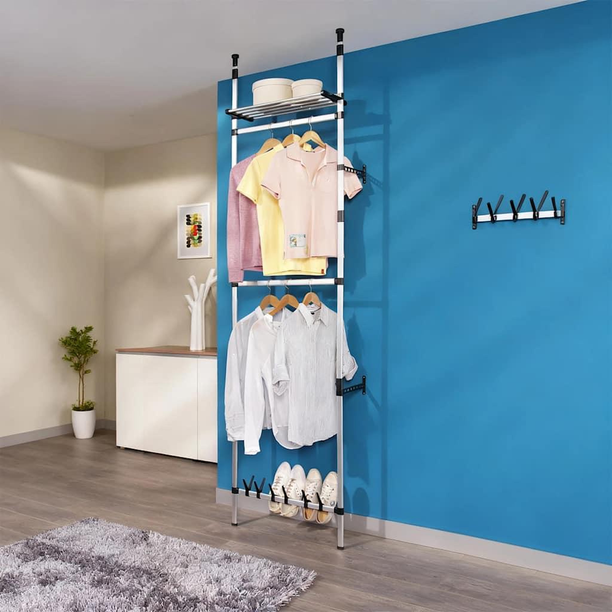 Voir la diapositive 5 : VIDAXL Systeme de garde-robe telescopique barres et etagere Aluminium