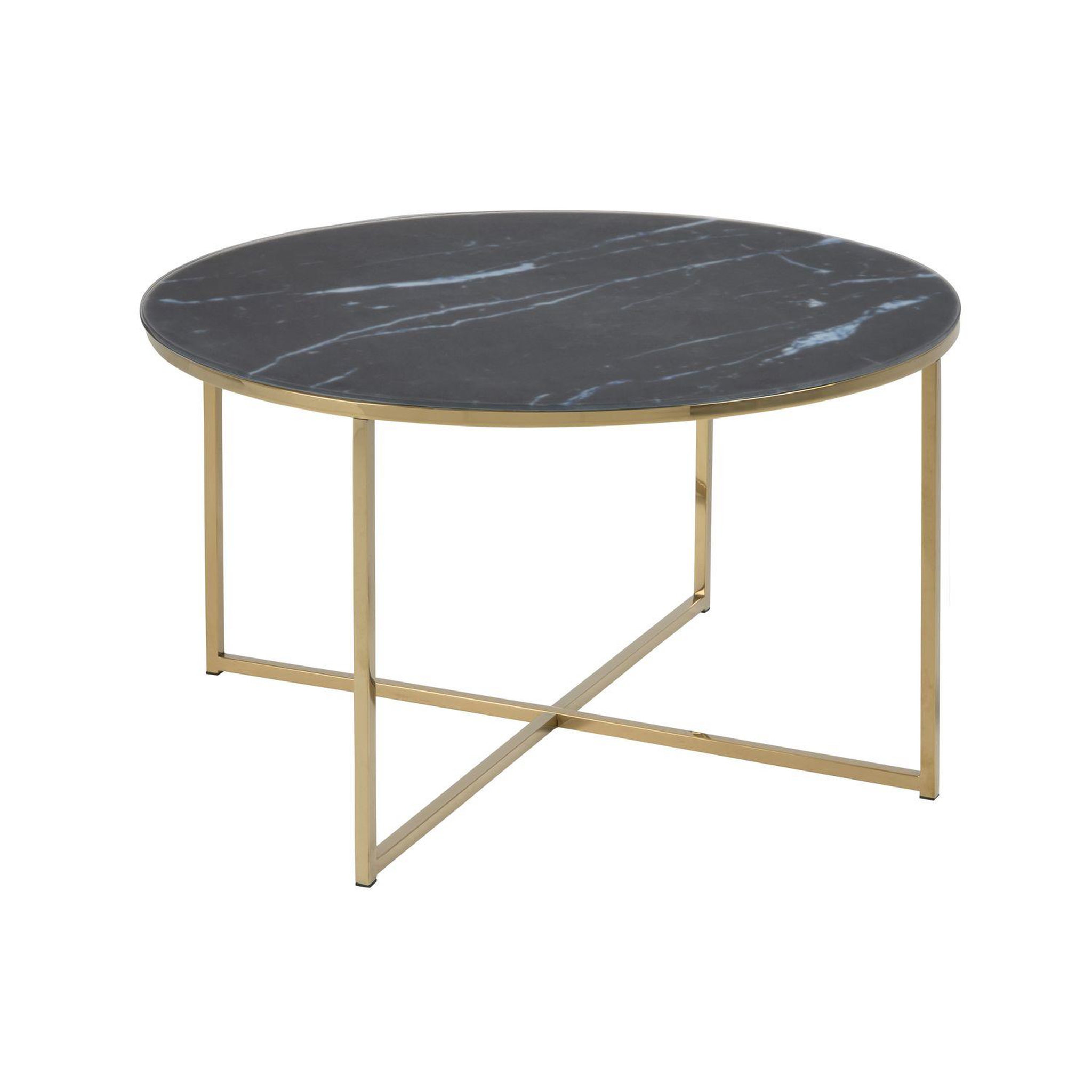 TOILINUX Table basse Alysé ronde en verre effet marbre. Coloris disponibles : Noir, Blanc