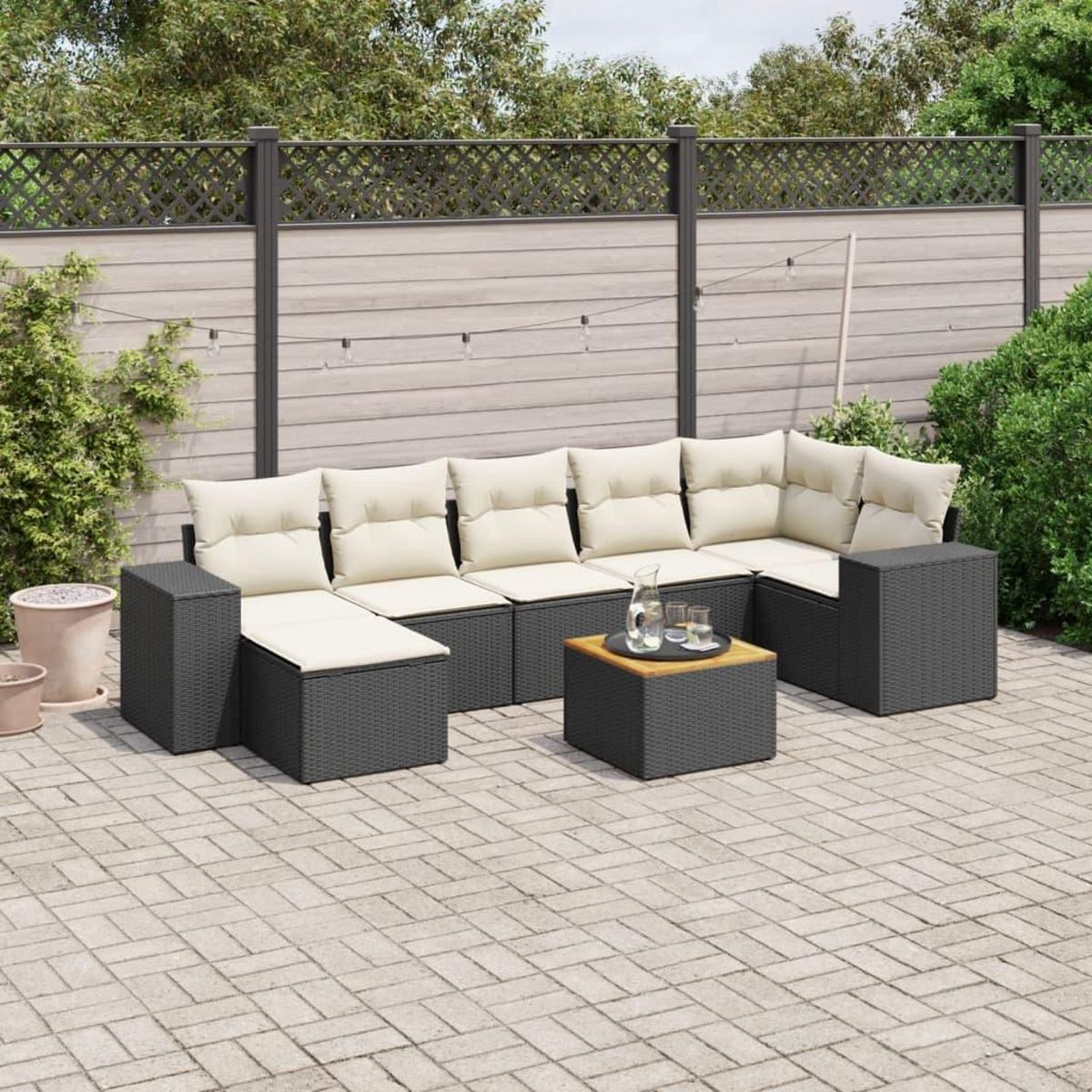 VIDAXL Salon de jardin 8 pcs avec coussins noir resine tressee