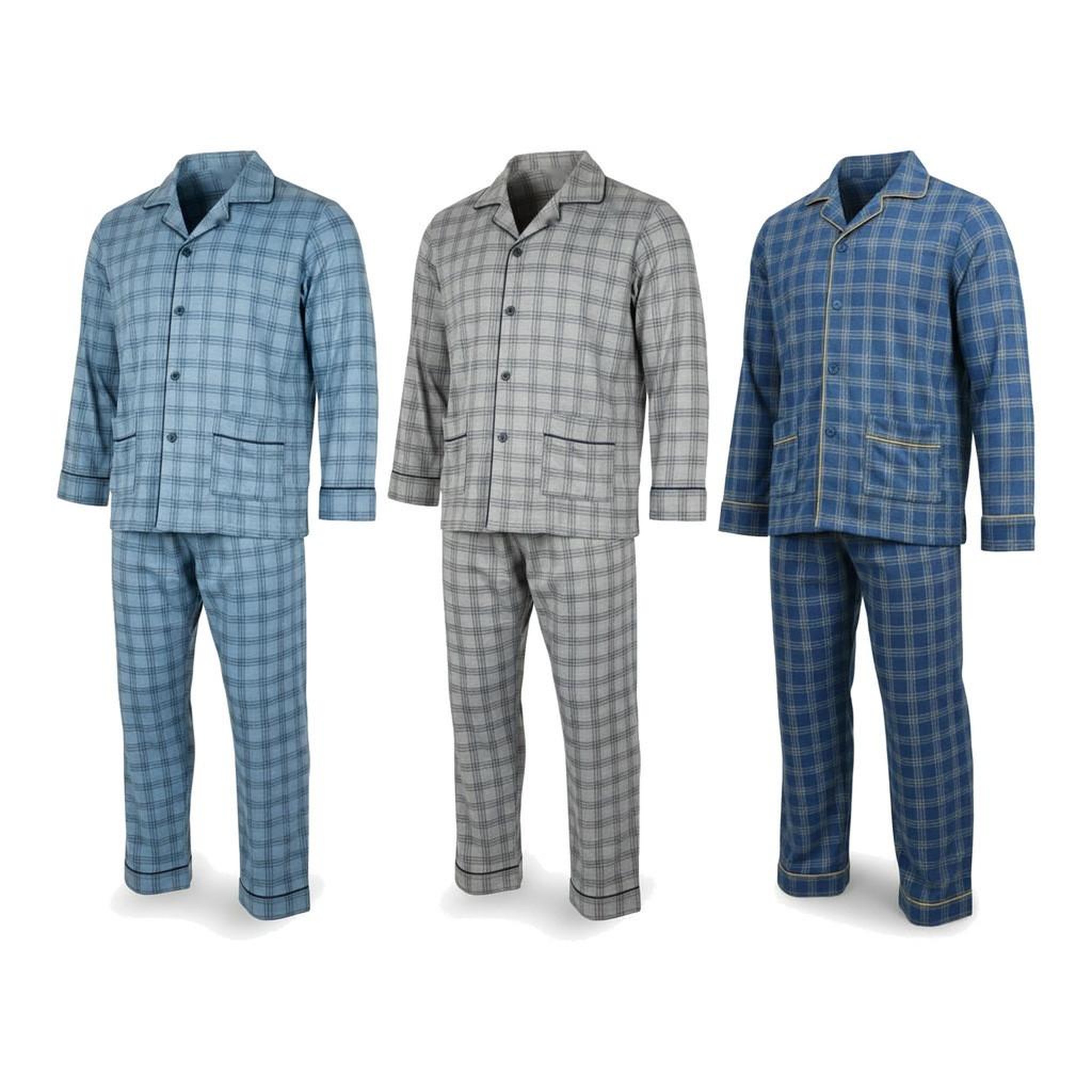 OZABI OZABI Pyjama Homme Boutonné Pack de 3, Coton Doublé Polaire, Manches Longues. Coloris disponibles : Bicolore