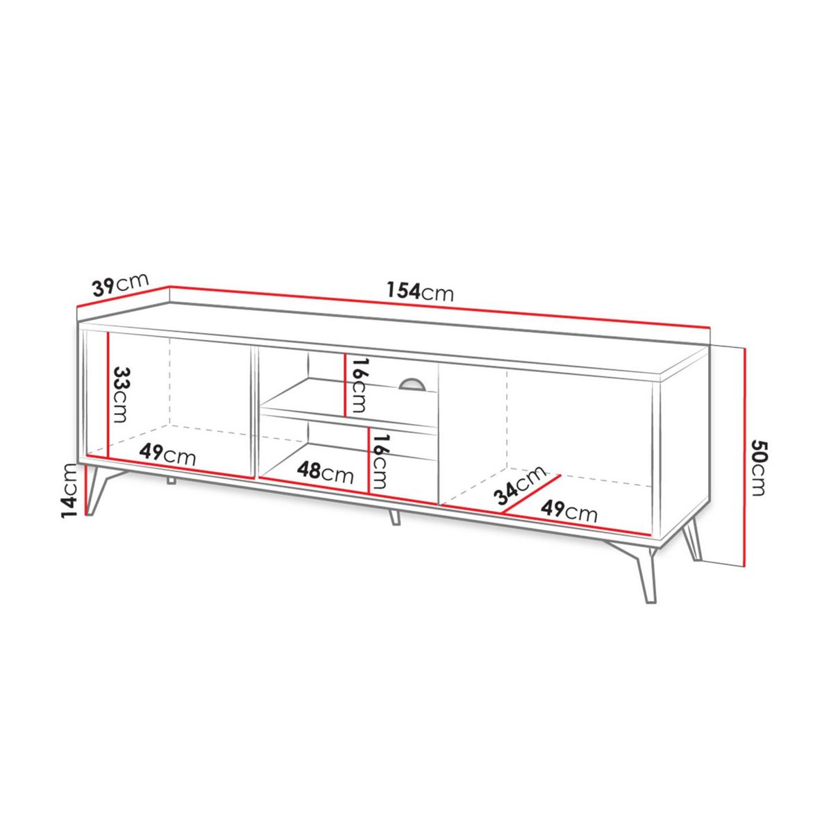 BEST MOBILIER Peter - meuble tv - effet bois et noir - 154 cm - style industriel