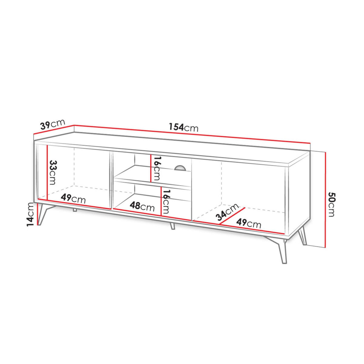 BEST MOBILIER Peter - meuble tv - effet bois et noir - 154 cm - style industriel