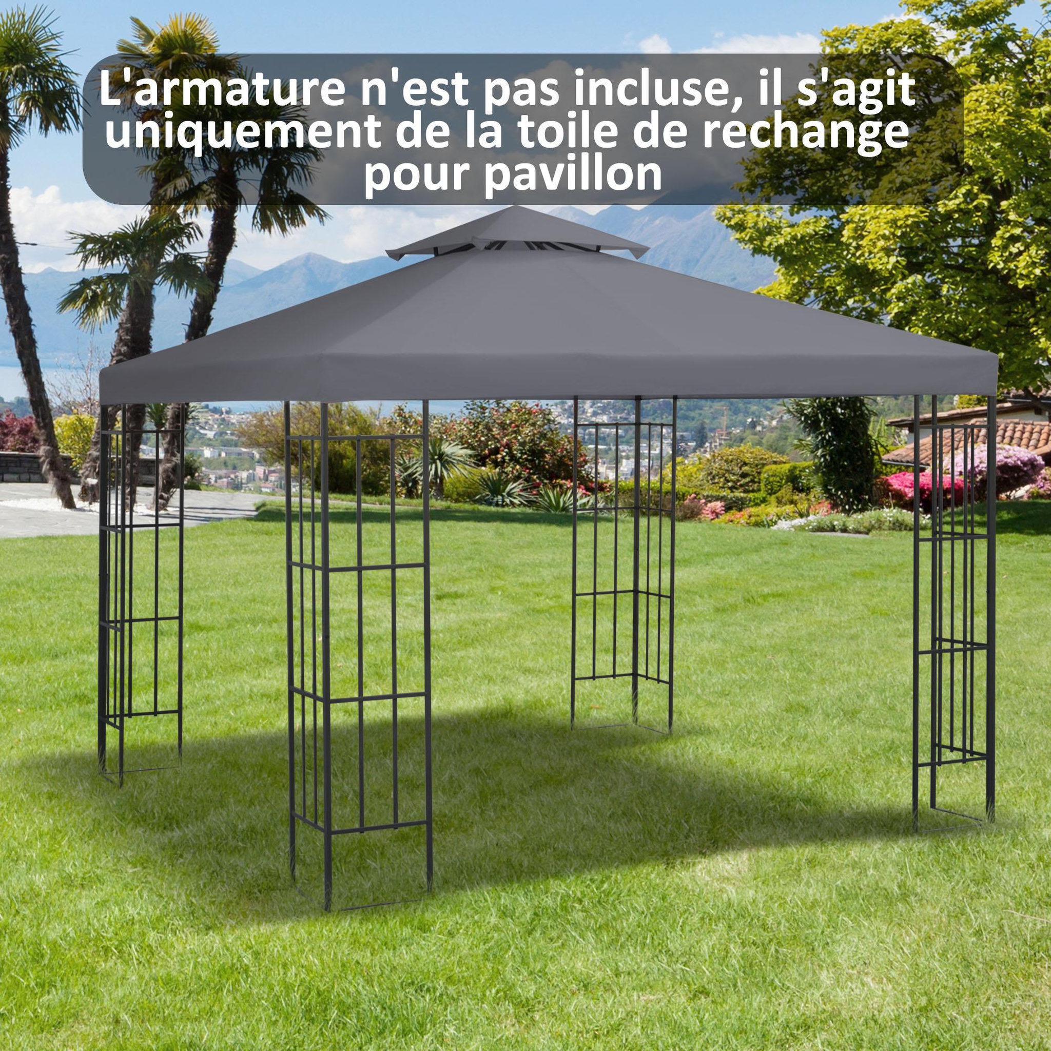 Voir la diapositive 2 : OUTSUNNY Toile de rechange pour pavillon tonnelle tente 3 x 3 m polyester haute densité 180 g/m² gris