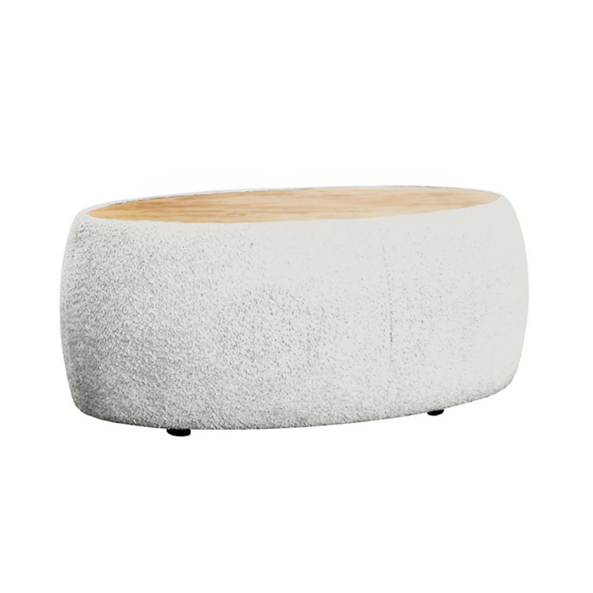 BEST MOBILIER Mahina - table basse ovale - en tissu bouclette et plateau effet bois - 114 cm