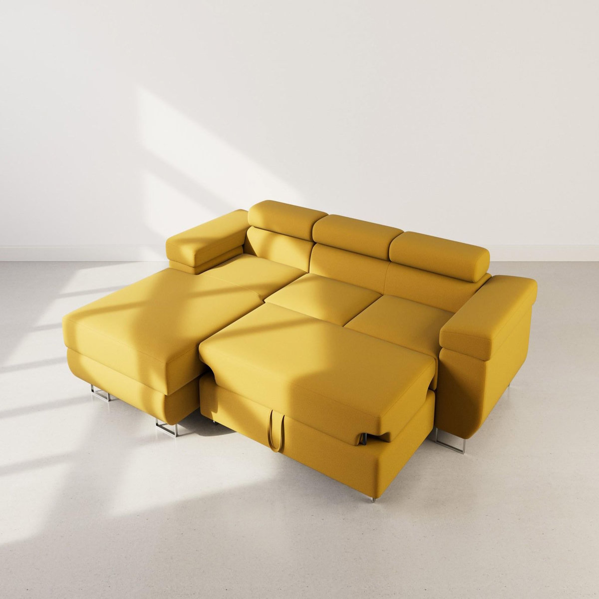 BEST MOBILIER Pablo - canapé d'angle gauche - 6 places - convertible avec coffre et têtières réglables - en velours