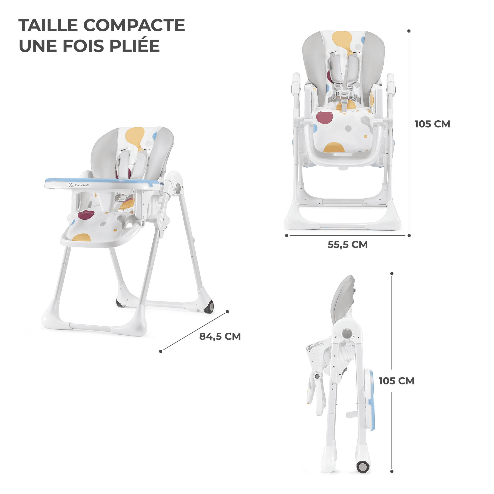 Voir la diapositive 6 : KINDERKRAFT Chaise haute bebe reglable pliante plateau amovib