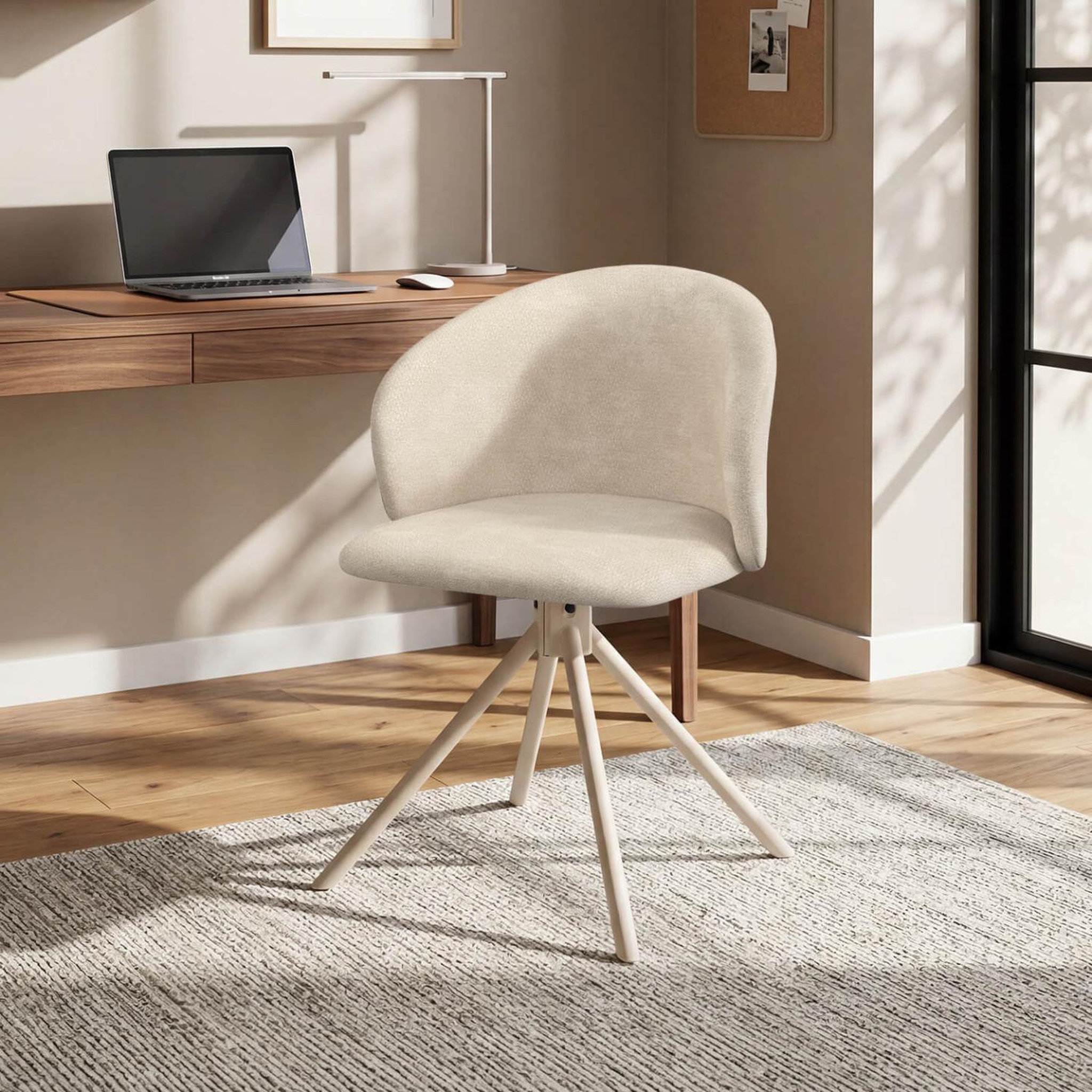 Voir la diapositive 3 : ID MARKET Lot de 4 chaises pivotantes kira en tissu chenille beige et pied métal beige pour salle à manger