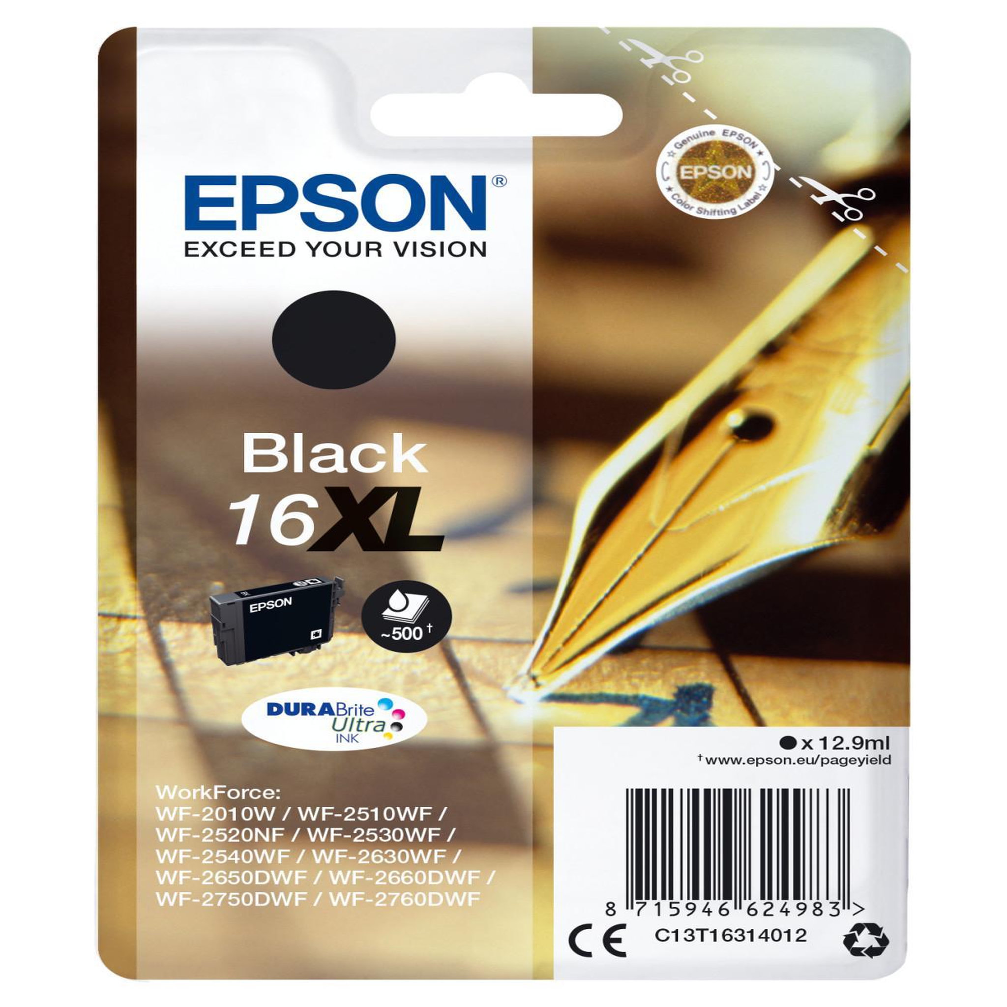 Voir la diapositive 2 : Epson Cartouche d'encre T16 XL Noire Série Stylo Plume