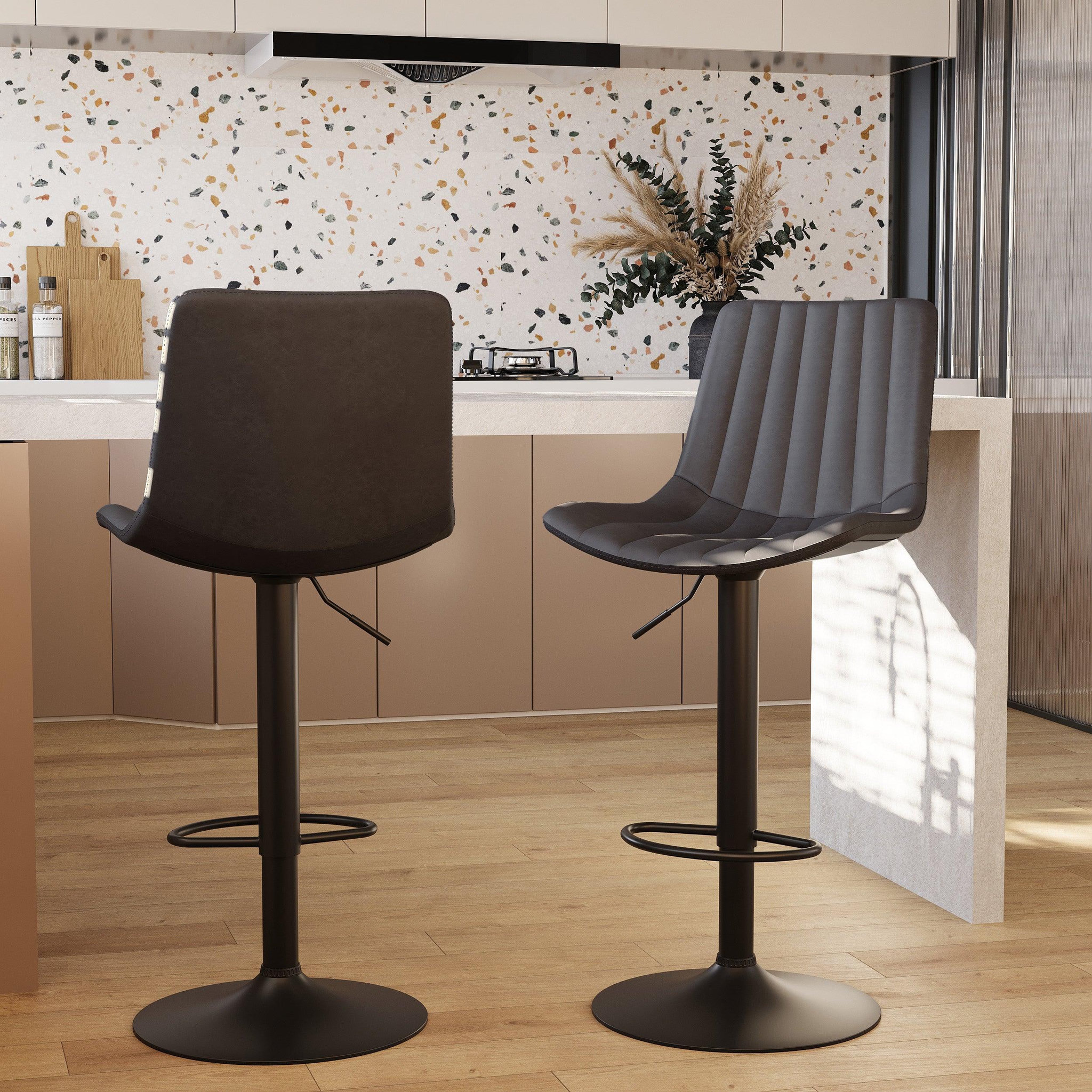 Voir la diapositive 2 : MAISON PAVANE Lot de 2 chaises de bar réglables 62,5/83 cm gris foncé-killi