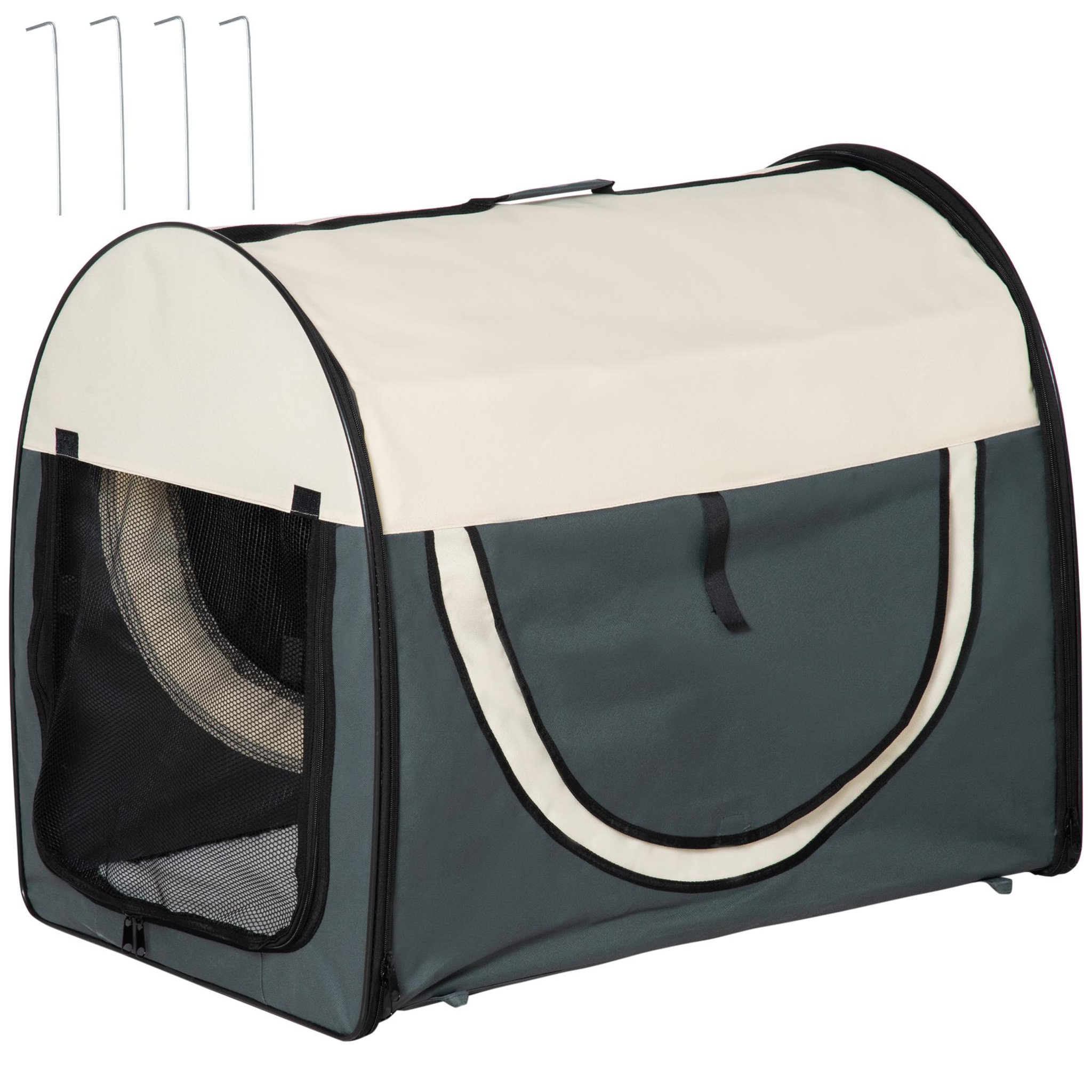 Voir la diapositive 4 : PAWHUT Sac de transport pliable chien chat - poignée, porte, 3 fenêtres, coussin - gris beige