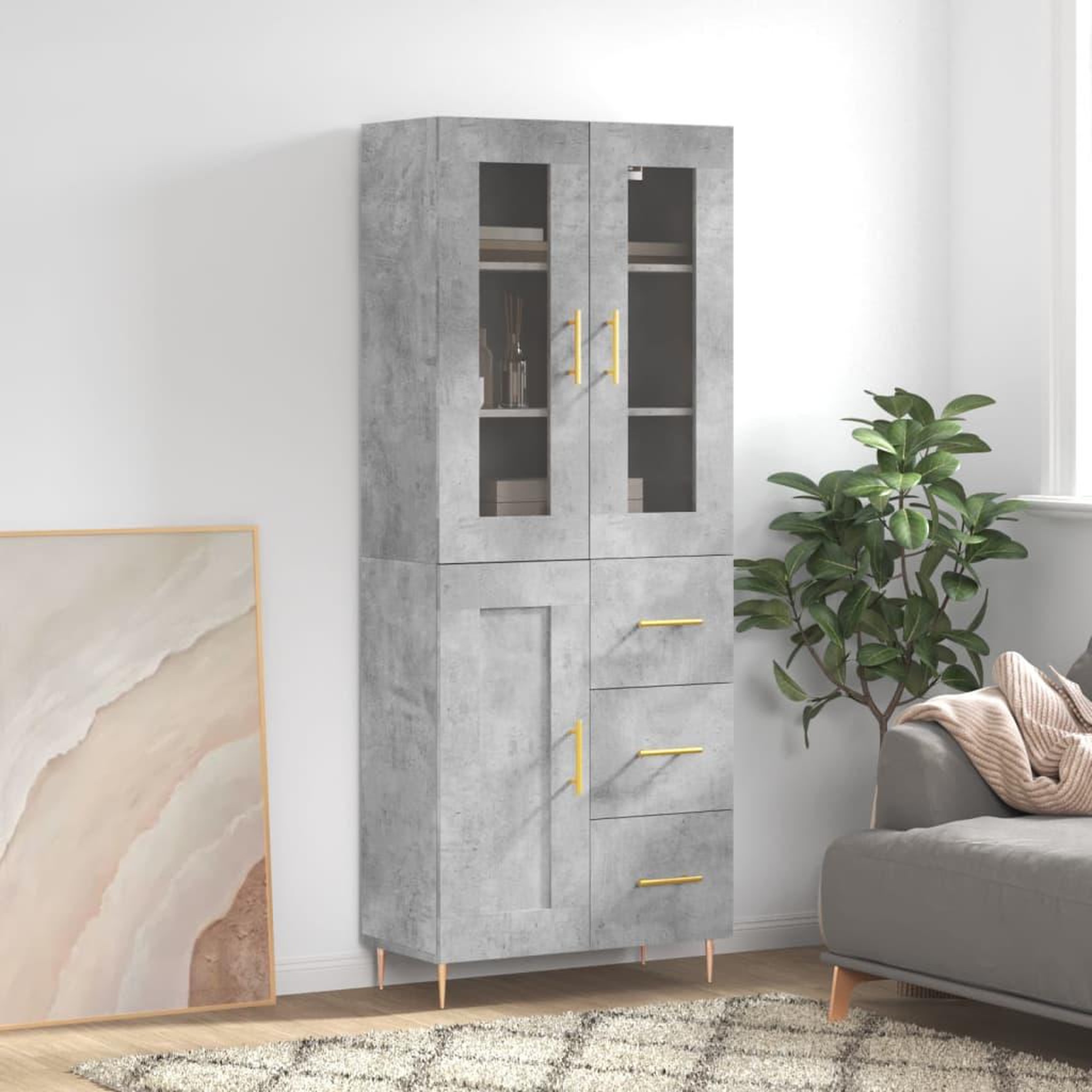 Voir la diapositive 1 : VIDAXL Buffet haut Gris beton 69,5x34x180 cm Bois d'ingenierie