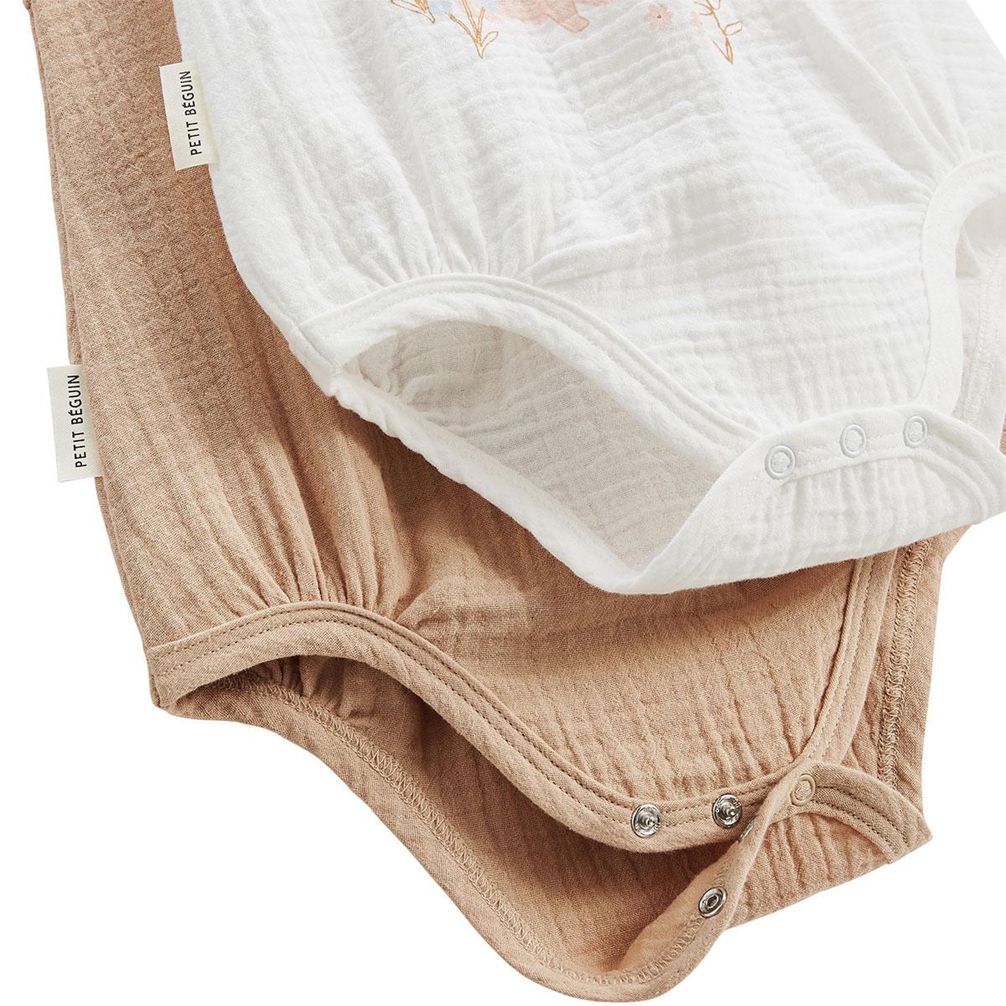 Voir la diapositive 2 : Petit Béguin Lot de 2 barboteuses bloomer bébé en gaze de coton Praline