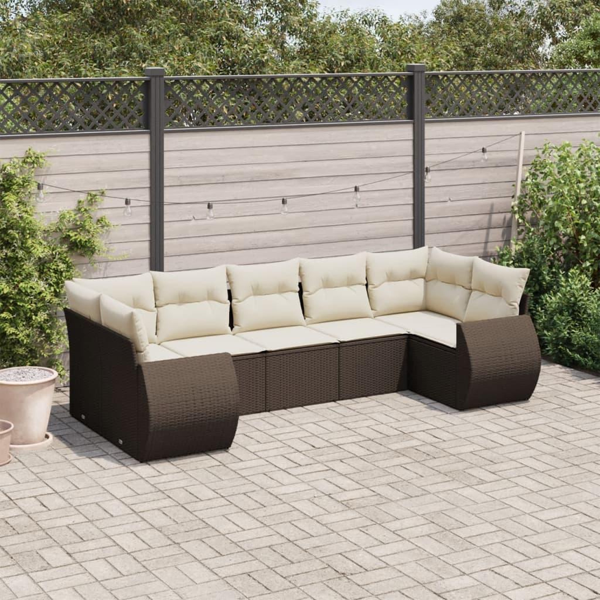 VIDAXL Salon de jardin avec coussins 7 pcs marron resine tressee
