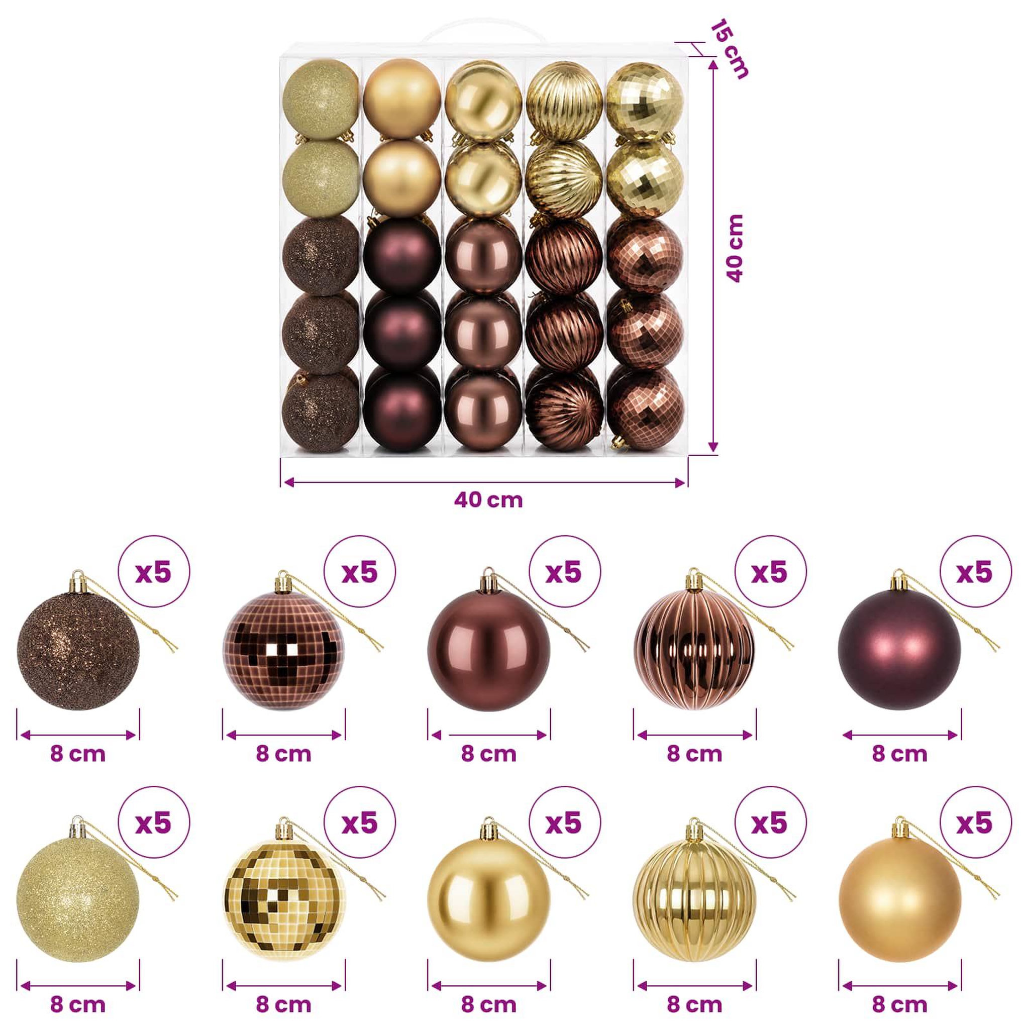 Voir la diapositive 3 : VIDAXL Ensemble de boules de Noël 50 pc Marron et or Diam. 8 cm