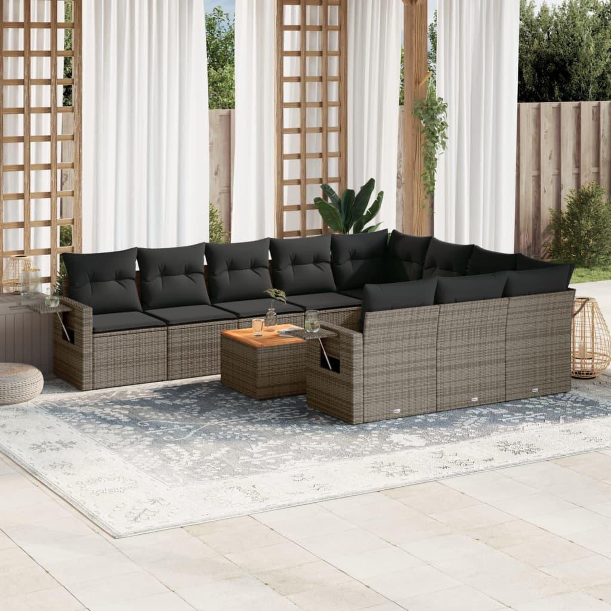 VIDAXL Salon de jardin 11 pcs avec coussins gris resine tressee