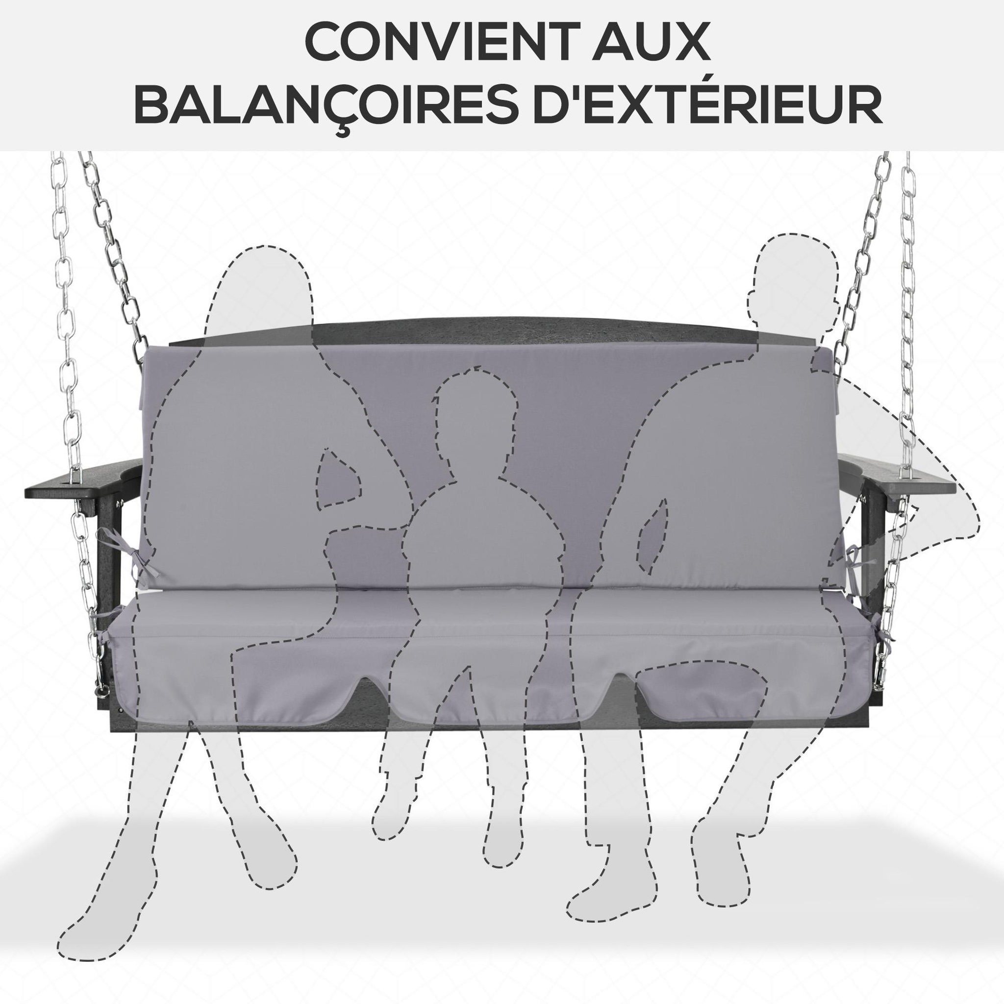 Voir la diapositive 4 : OUTSUNNY Coussins pour balancelle de jardin 3 places - coussins pour balancelle assise et dossier - gris