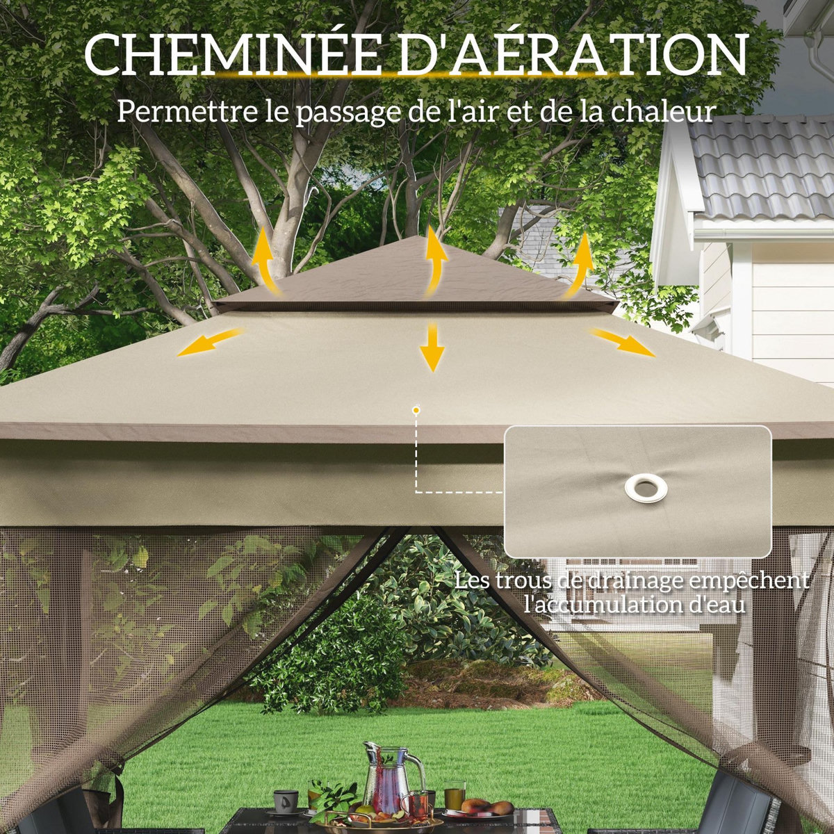 OUTSUNNY Tonnelle barnum de jardin pop-up pliant 3,25L x 3,25l x 2,65H m acier polyester moustiquaires + sac de transport café