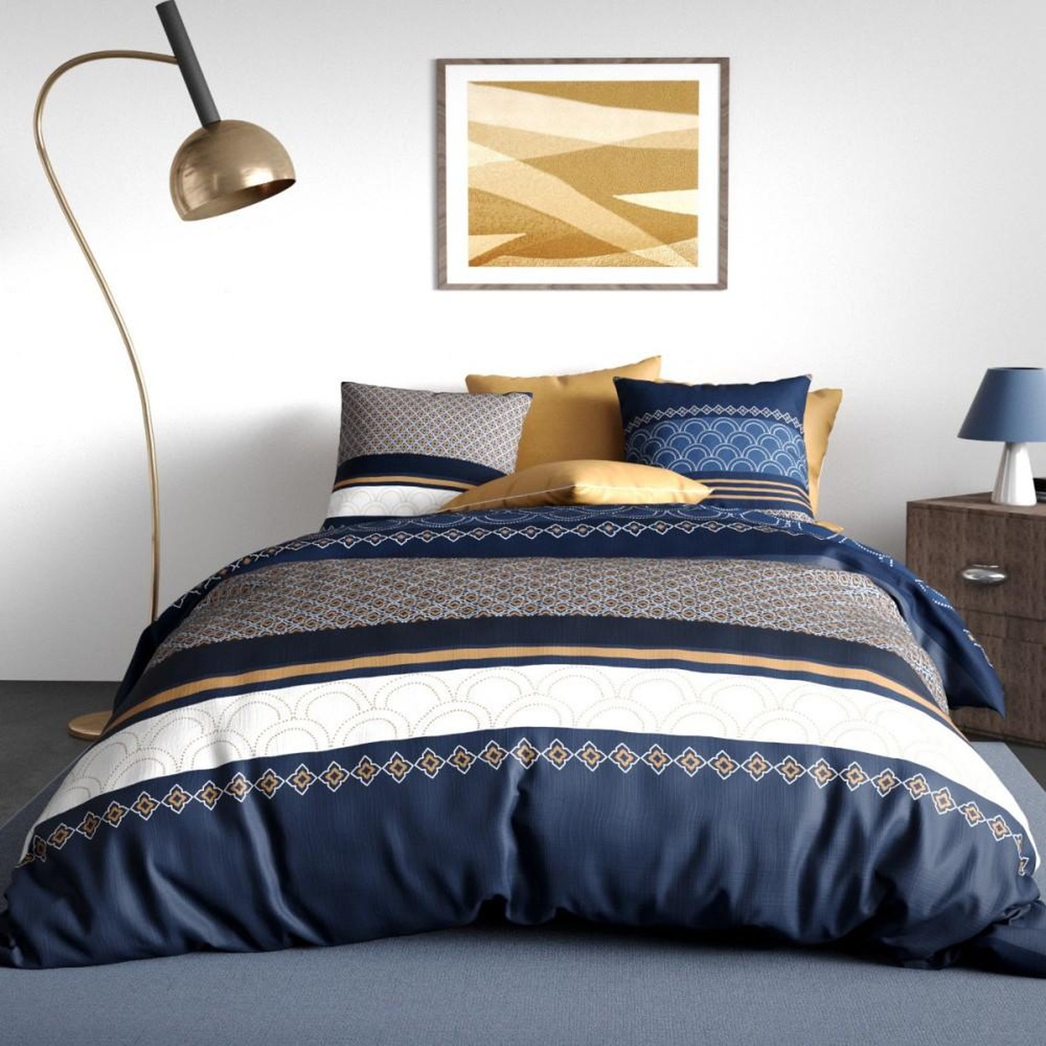 Voir la diapositive 1 : ATELIER DU COTON Housse de couette 260x240 KALYPSO + 2 taies coton 57 fils