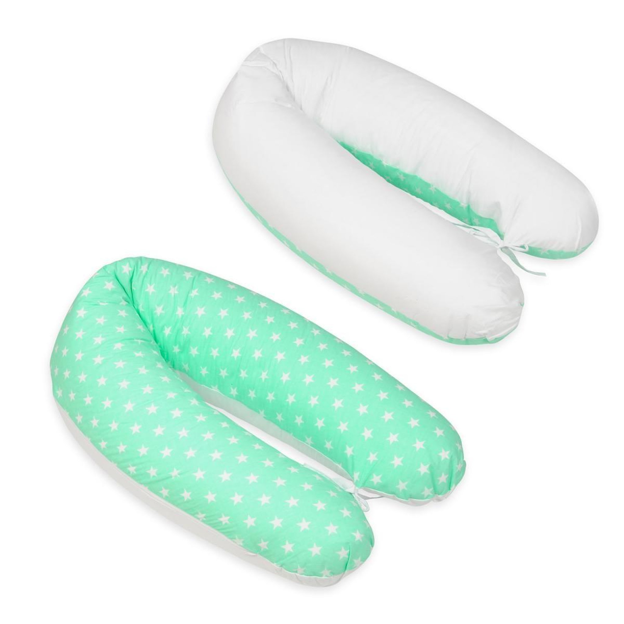 VELINDA Coussin maternité pre/post natal usages multiples etoiles blanches sur fond bleu menthe – blanc
