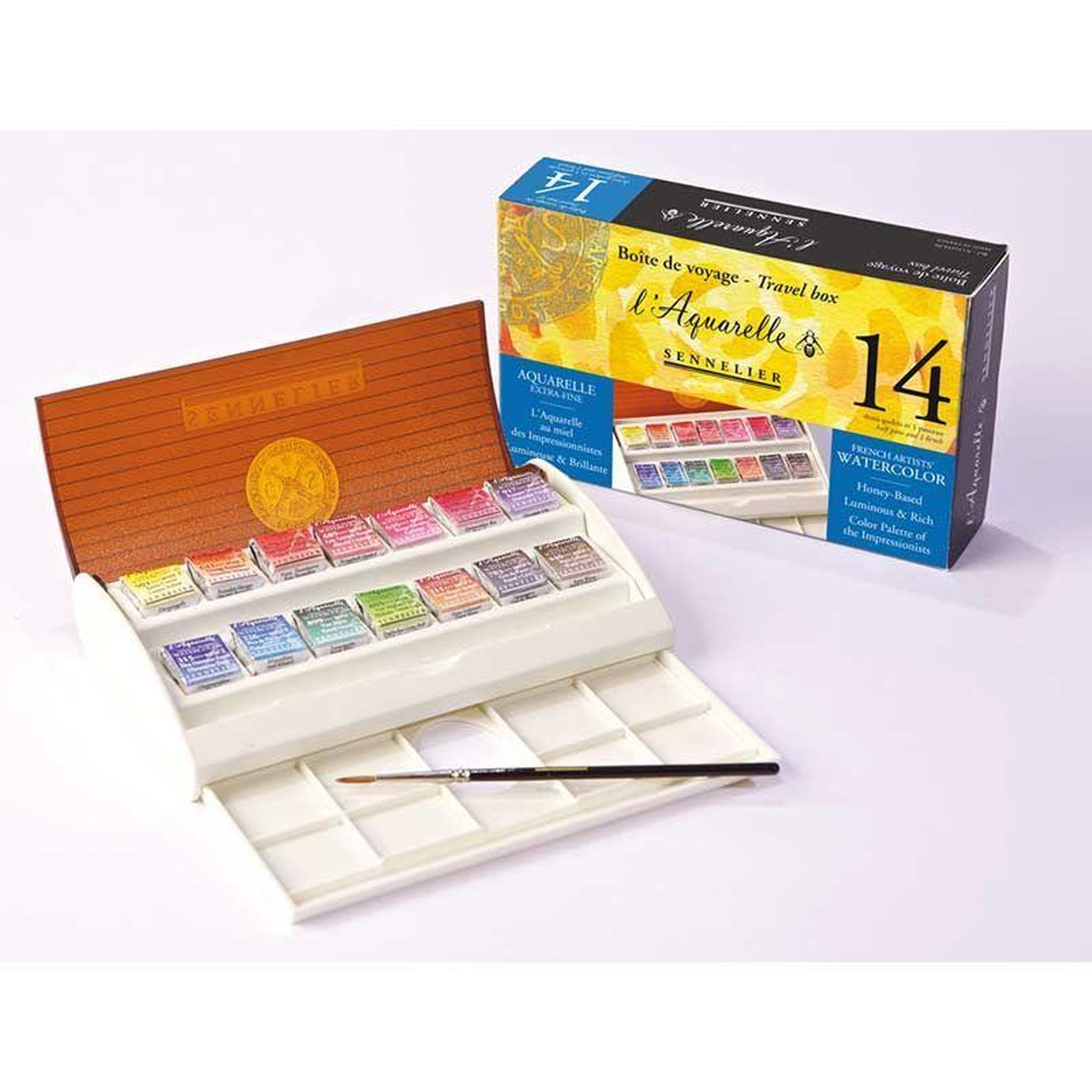 SENNELIER Boîte voyage métal aquarelle - 14 demi-godets extra-fine - voyage