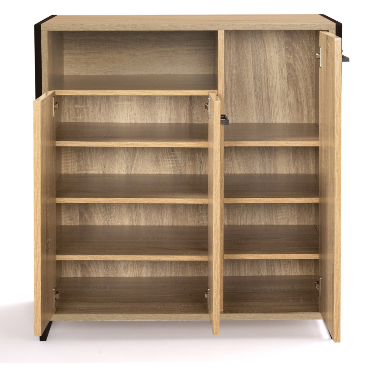 ID MARKET Armoire à chaussures 18 paires LUIS 3 portes avec niche design industriel