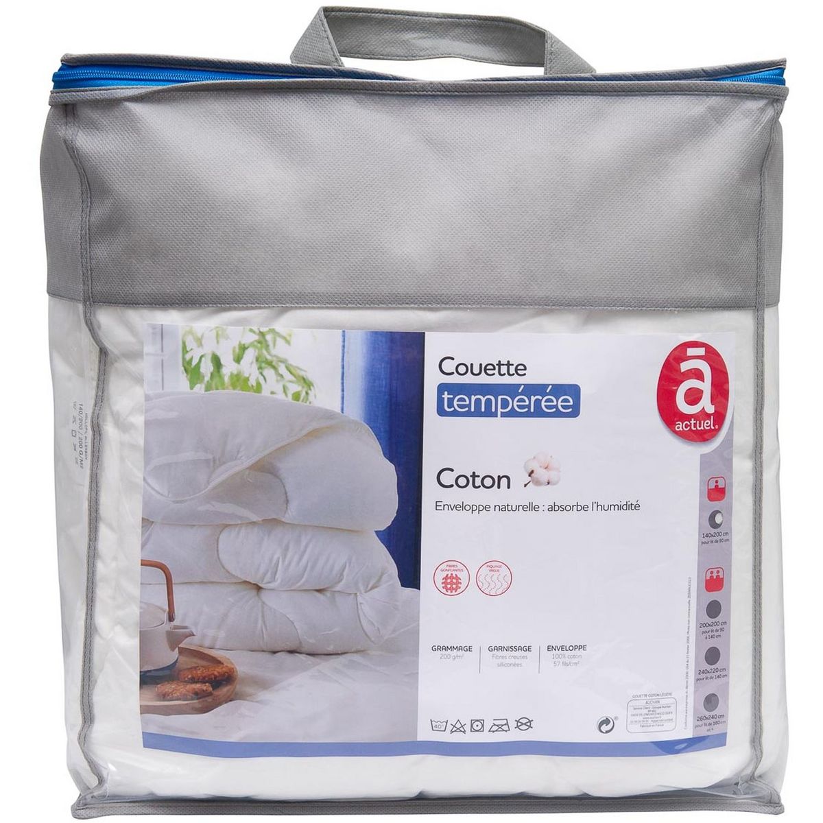 ACTUEL Couette tempérée unie en coton 200 g/m²