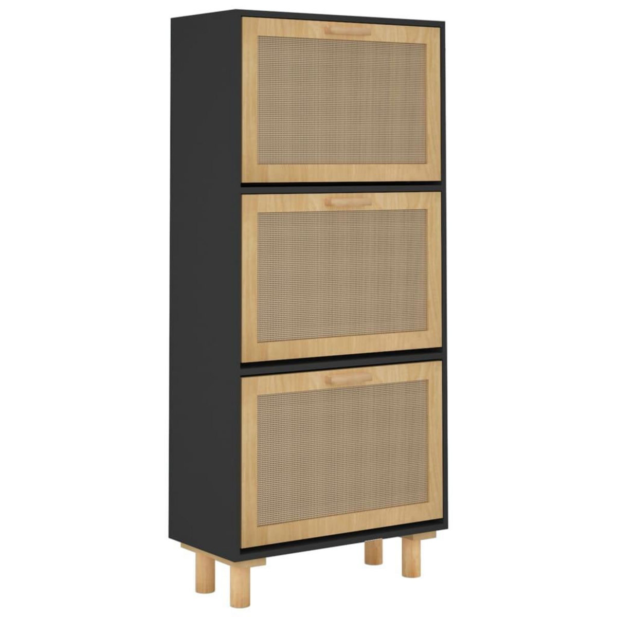 VIDAXL Armoire a chaussures Noir 52x25x115 cm Bois d'ingenierie/rotin