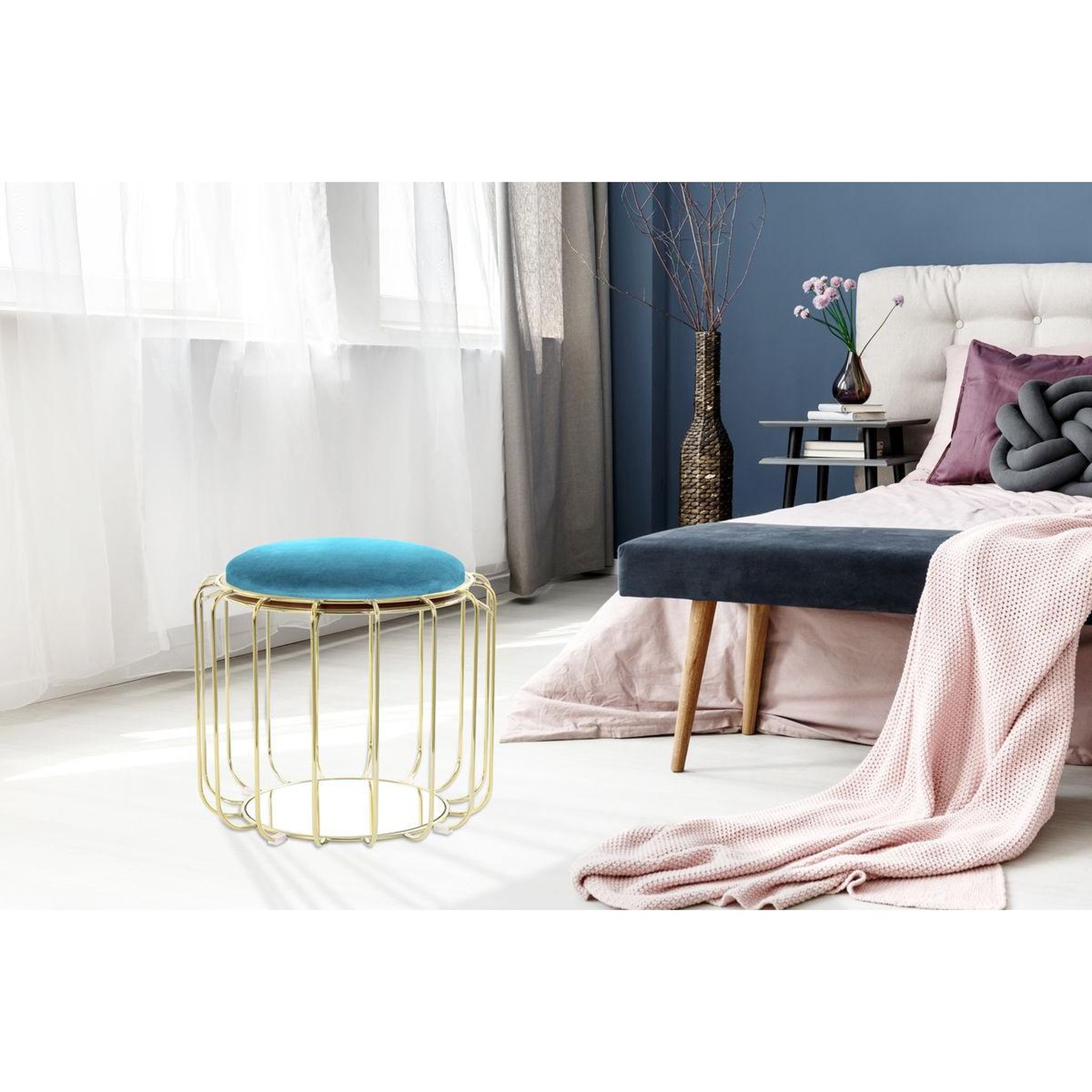 Voir la diapositive 3 : Paris Prix Pouf & table d'appoint  comfortable  50cm turquoise & or
