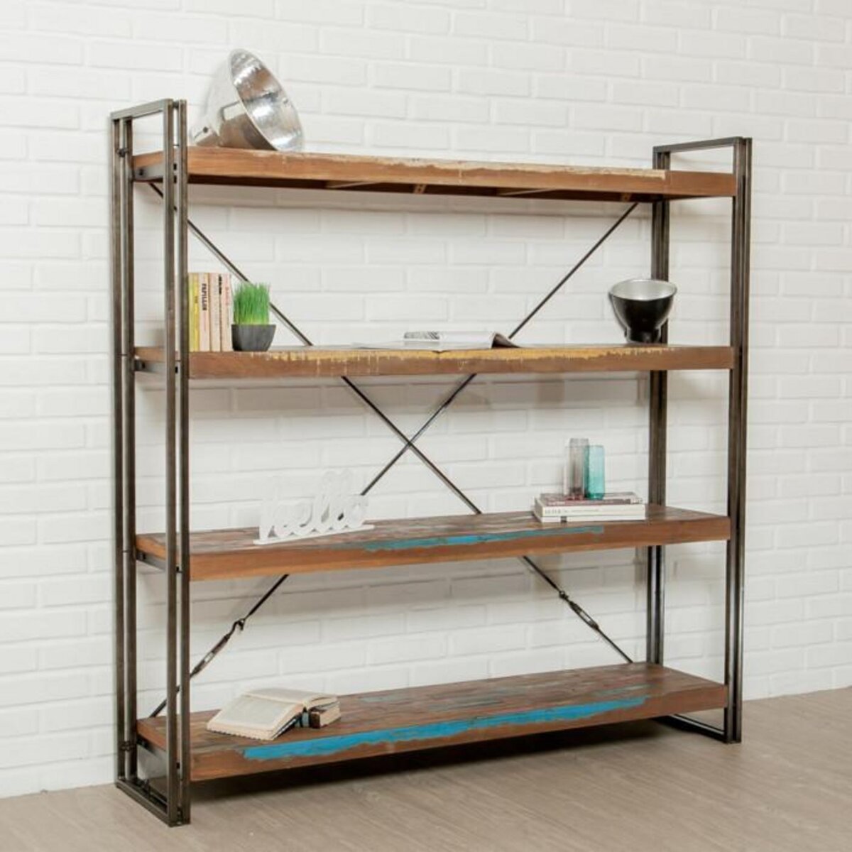 Paris Prix Bibliothèque 4 Étagères en Teck Industriel  Loft  160cm Marron