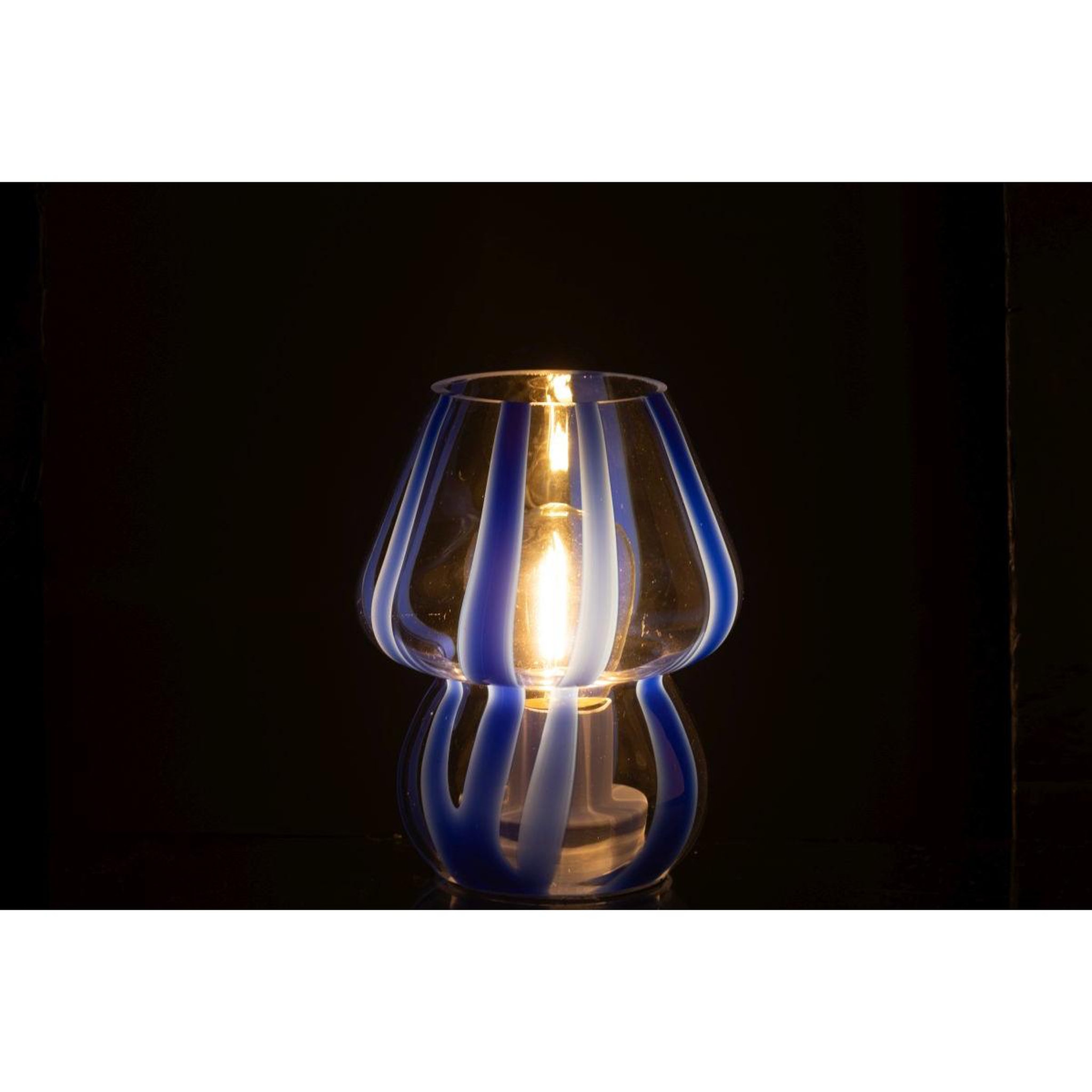 Voir la diapositive 3 : J-LINE Lampe à poser rayures en verre  ophelie  15cm bleu
