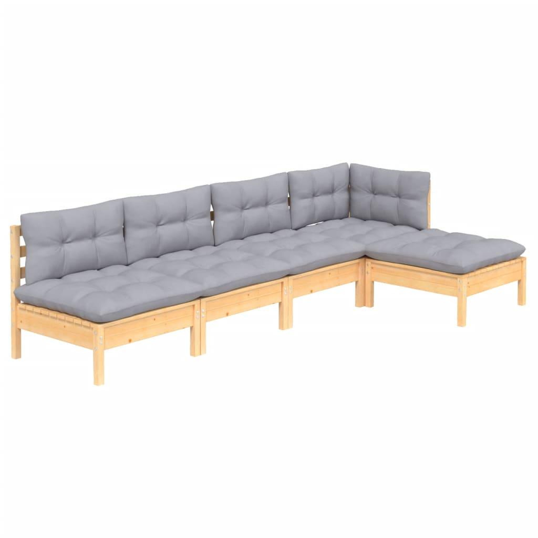 Voir la diapositive 3 : VIDAXL Salon de jardin 5 pcs avec coussins gris bois de pin