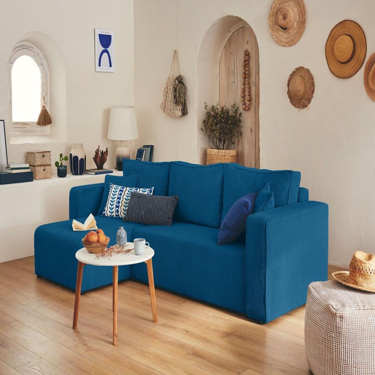 BEST MOBILIER Topaze - canapé d'angle réversible - 4 places - convertible avec coffre - en velours côtelé