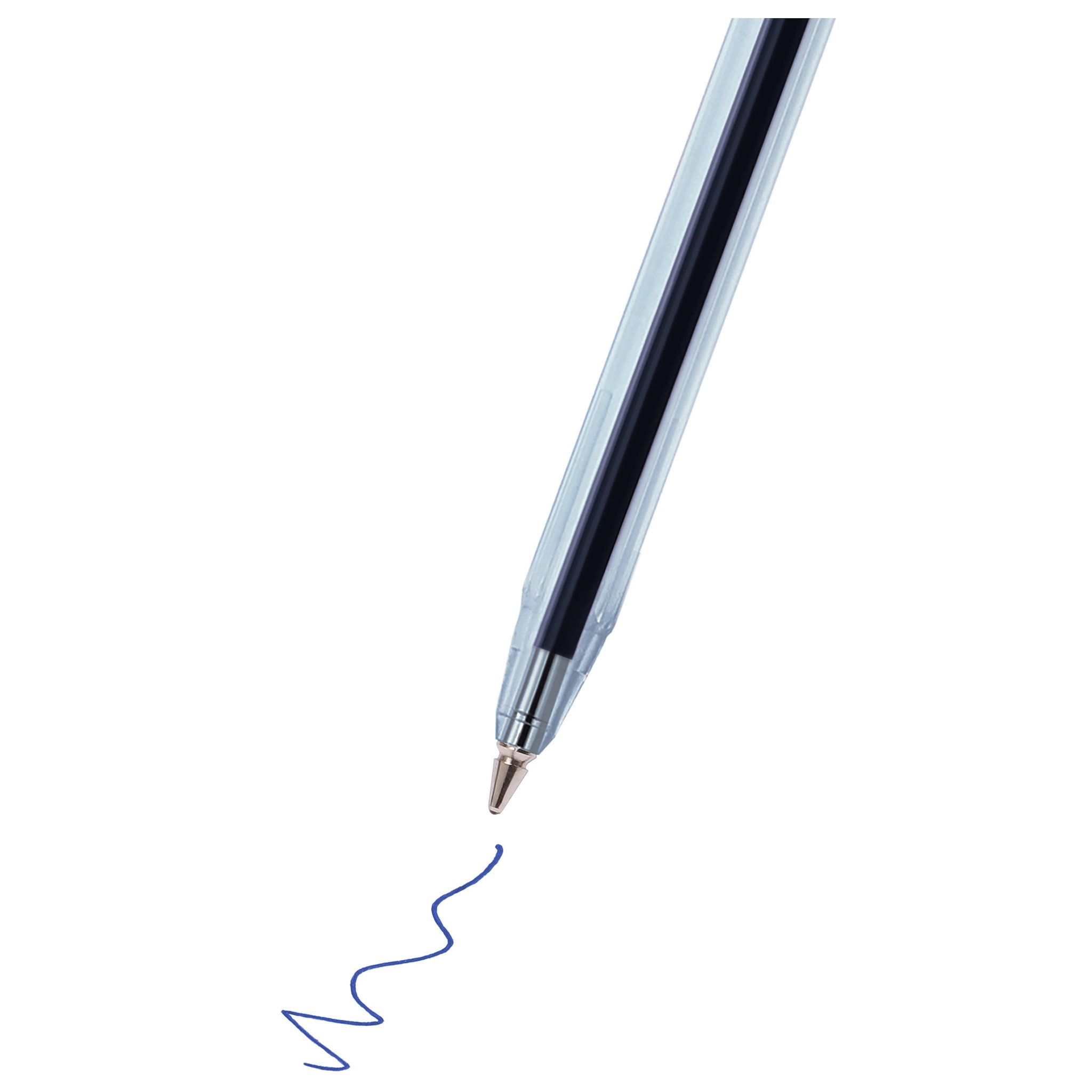 Voir la diapositive 3 : AUCHAN Lot de 4 stylos bille bleus pointe moyenne 1 mm en bouteille recyclée