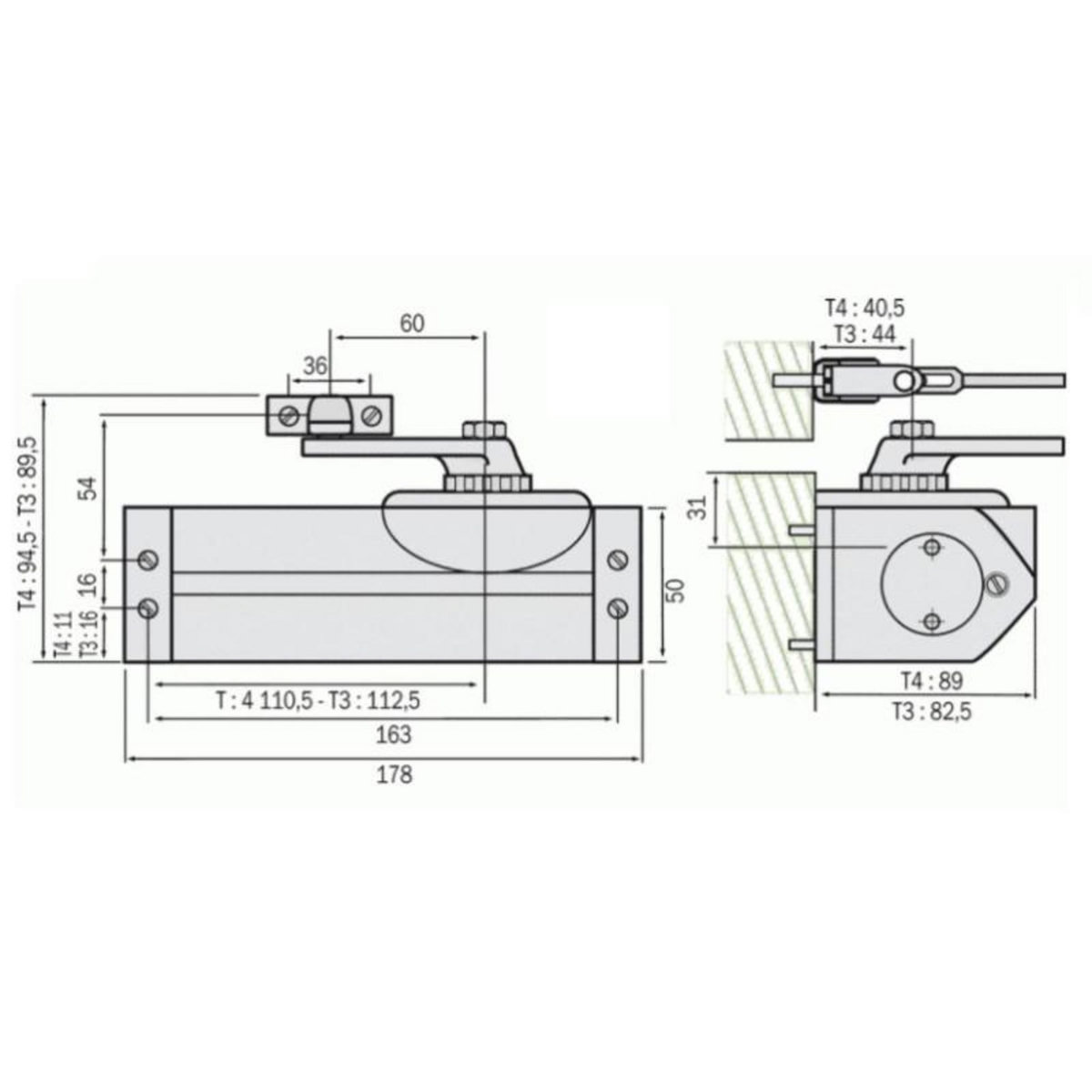 DORMA Ferme porte Force 3 avec bras standard TS 59 finition argent DORMA 32310100