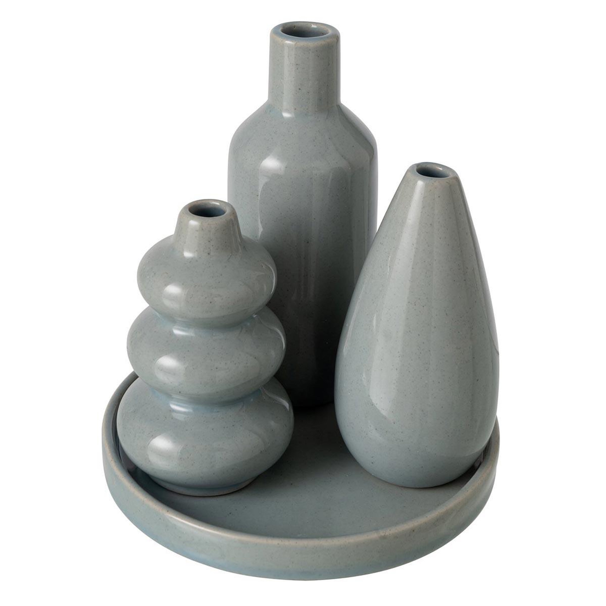 J-LINE Lot de 3 Soliflores Avec Plateau  Jonte  15cm Gris