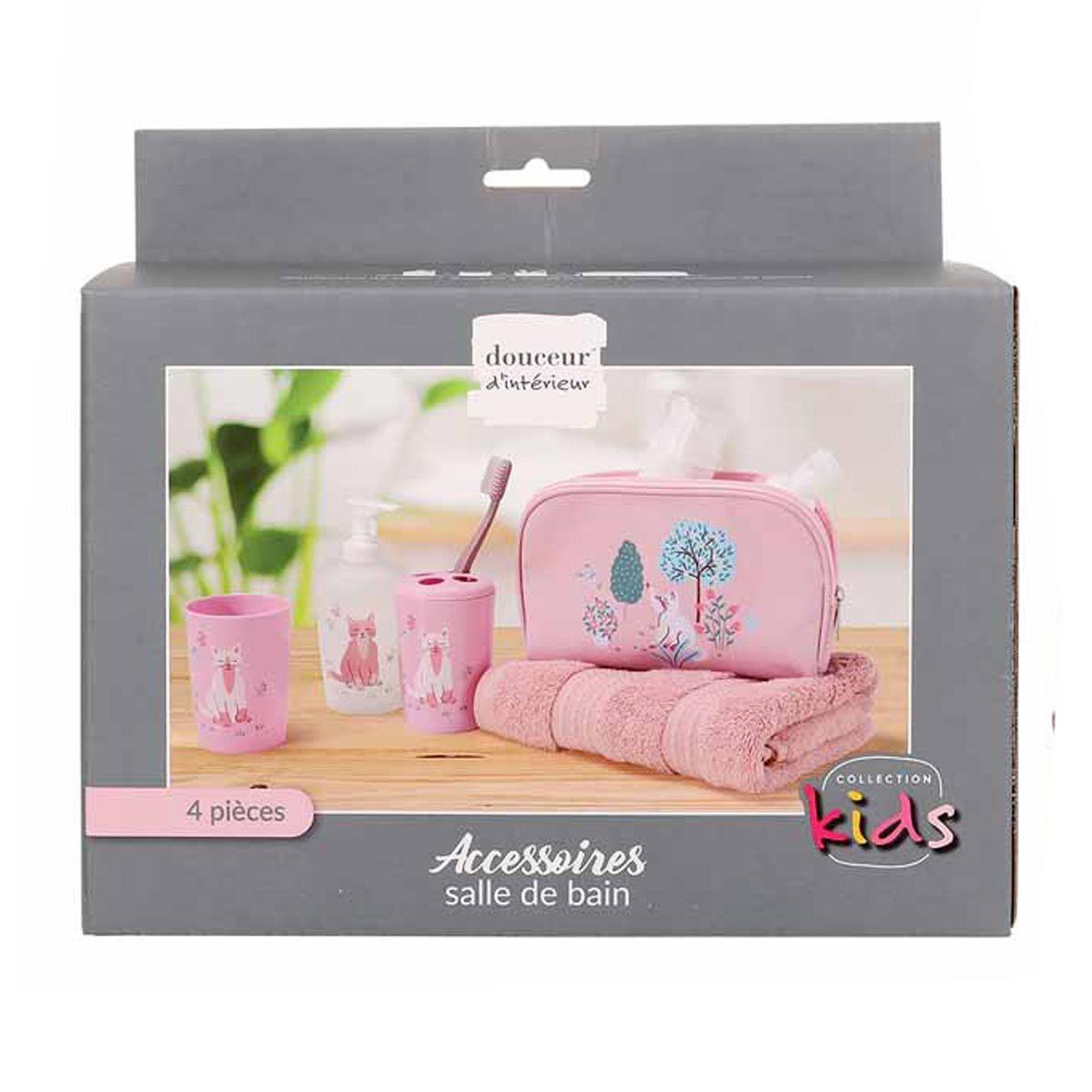 Voir la diapositive 4 : Douceur d'Intérieur Set 4 accessoires salle de bain enfant  chaton  rose